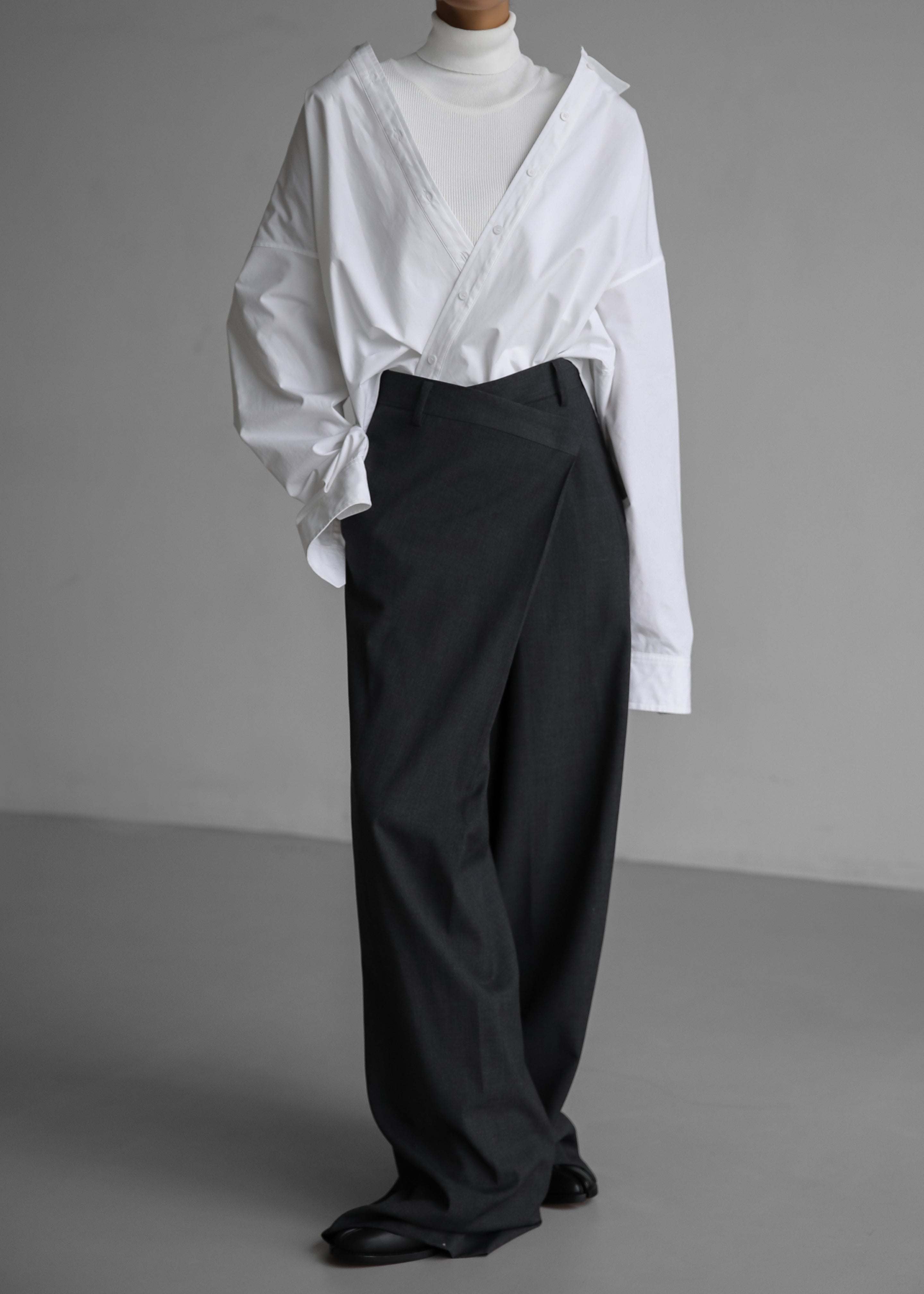 Marjorie Asymmetrical Trousers - Charcoal - 6