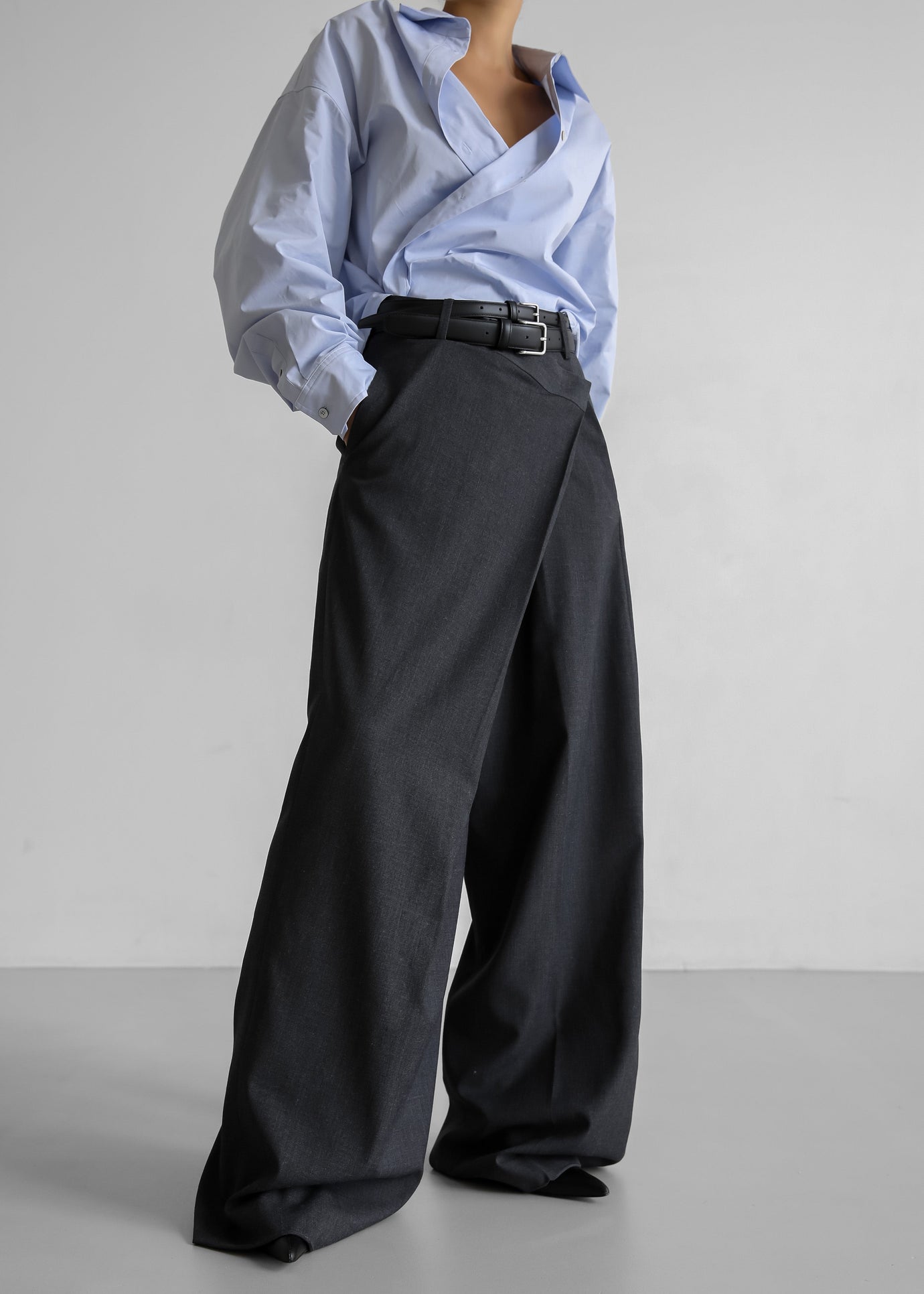 Marjorie Asymmetrical Trousers - Charcoal - 1