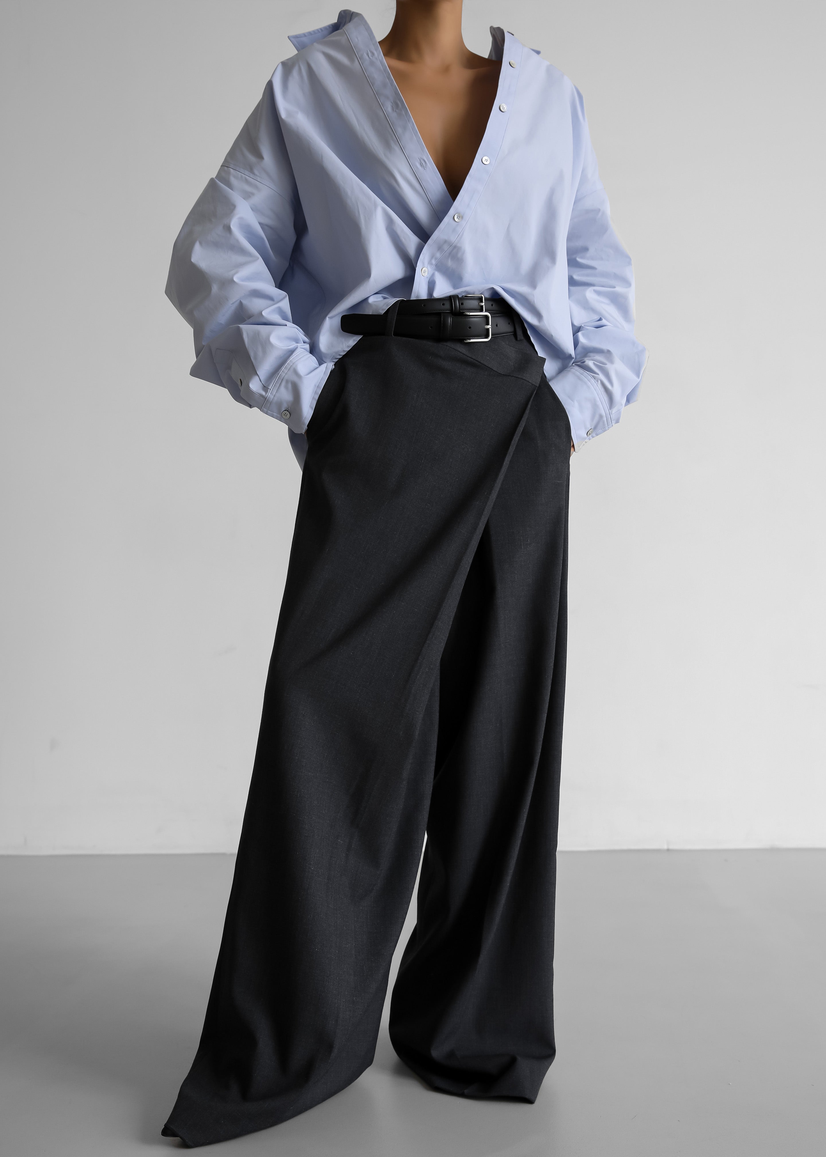 Marjorie Asymmetrical Trousers - Charcoal - 2