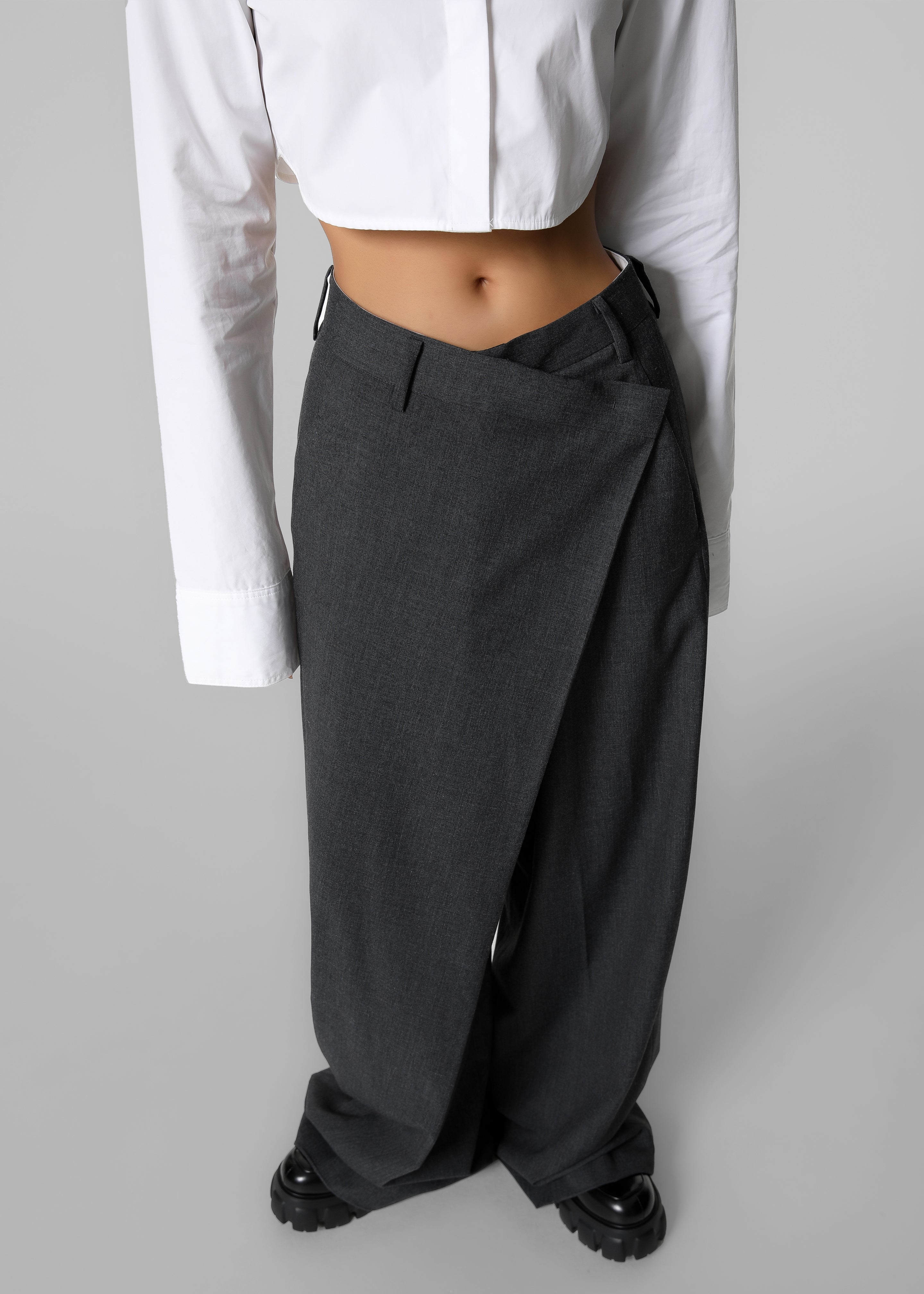 Marjorie Asymmetrical Trousers - Charcoal - 10