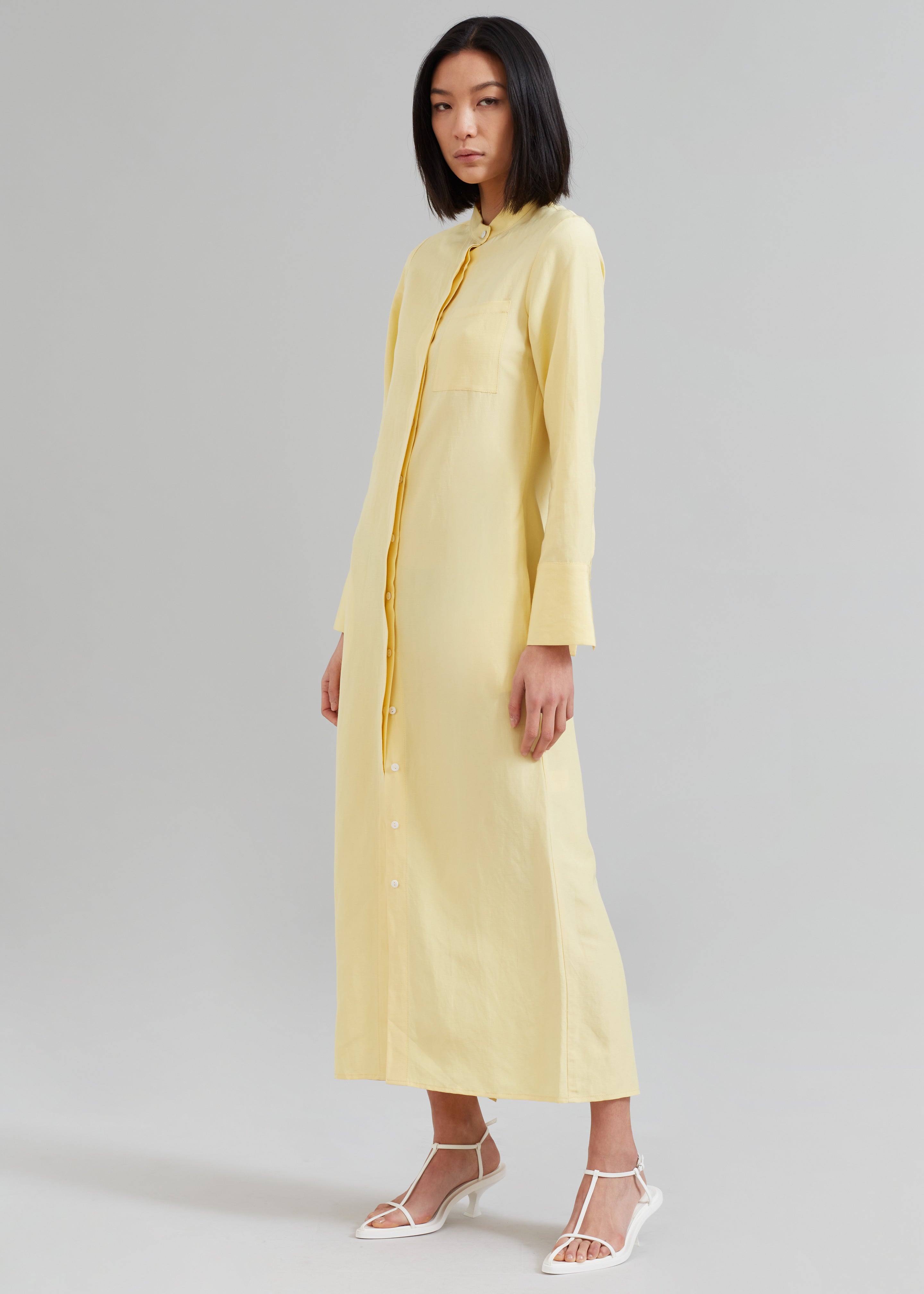 MATIN Collarless Shirt Dress - Butter - 5