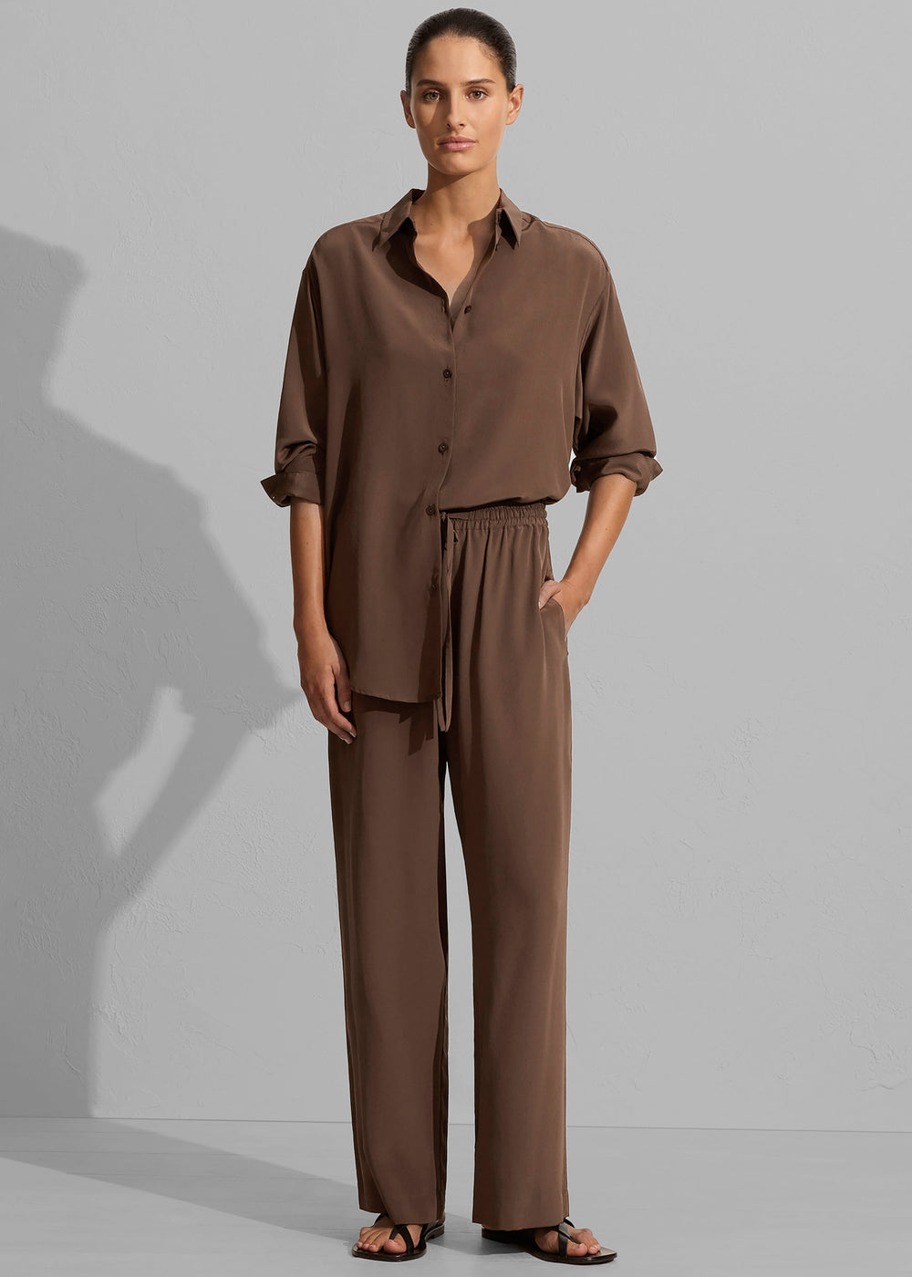 Matteau Long Sleeve Silk Shirt - Sable - 1