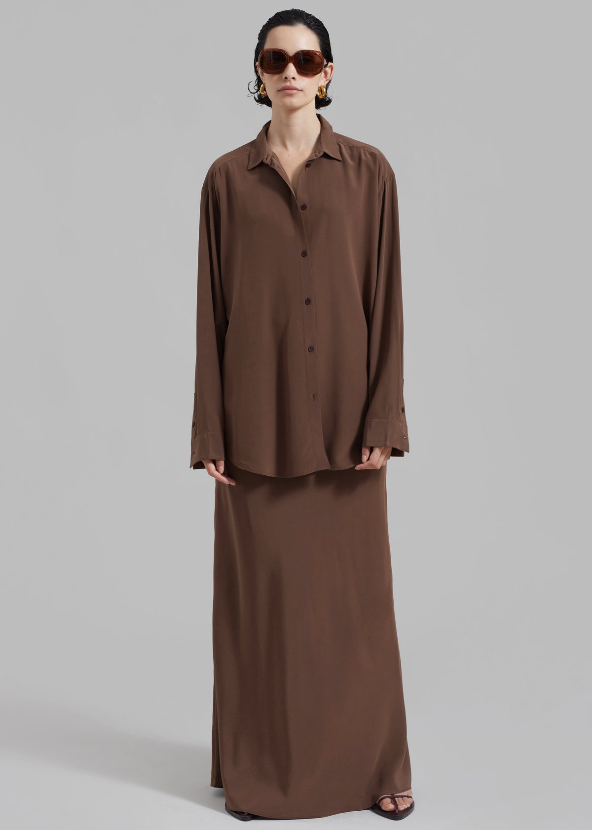 Matteau Long Sleeve Silk Shirt - Sable - 3