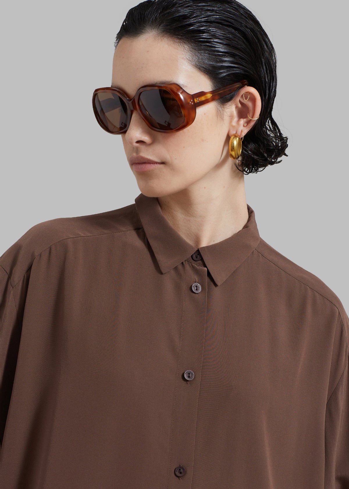 Matteau Long Sleeve Silk Shirt - Sable - 8