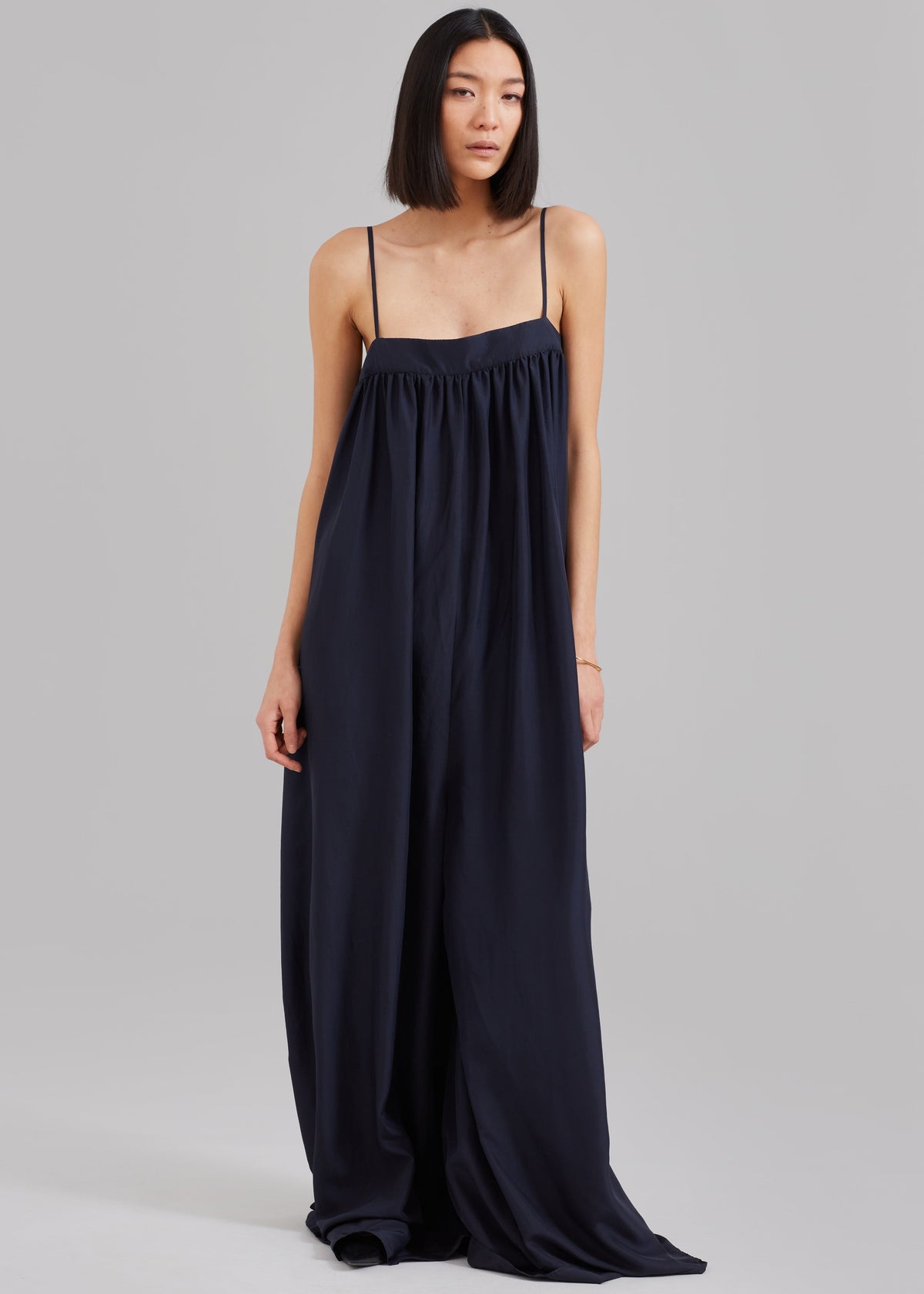 Maude Gathered Silk Jumpsuit - Navy - 4