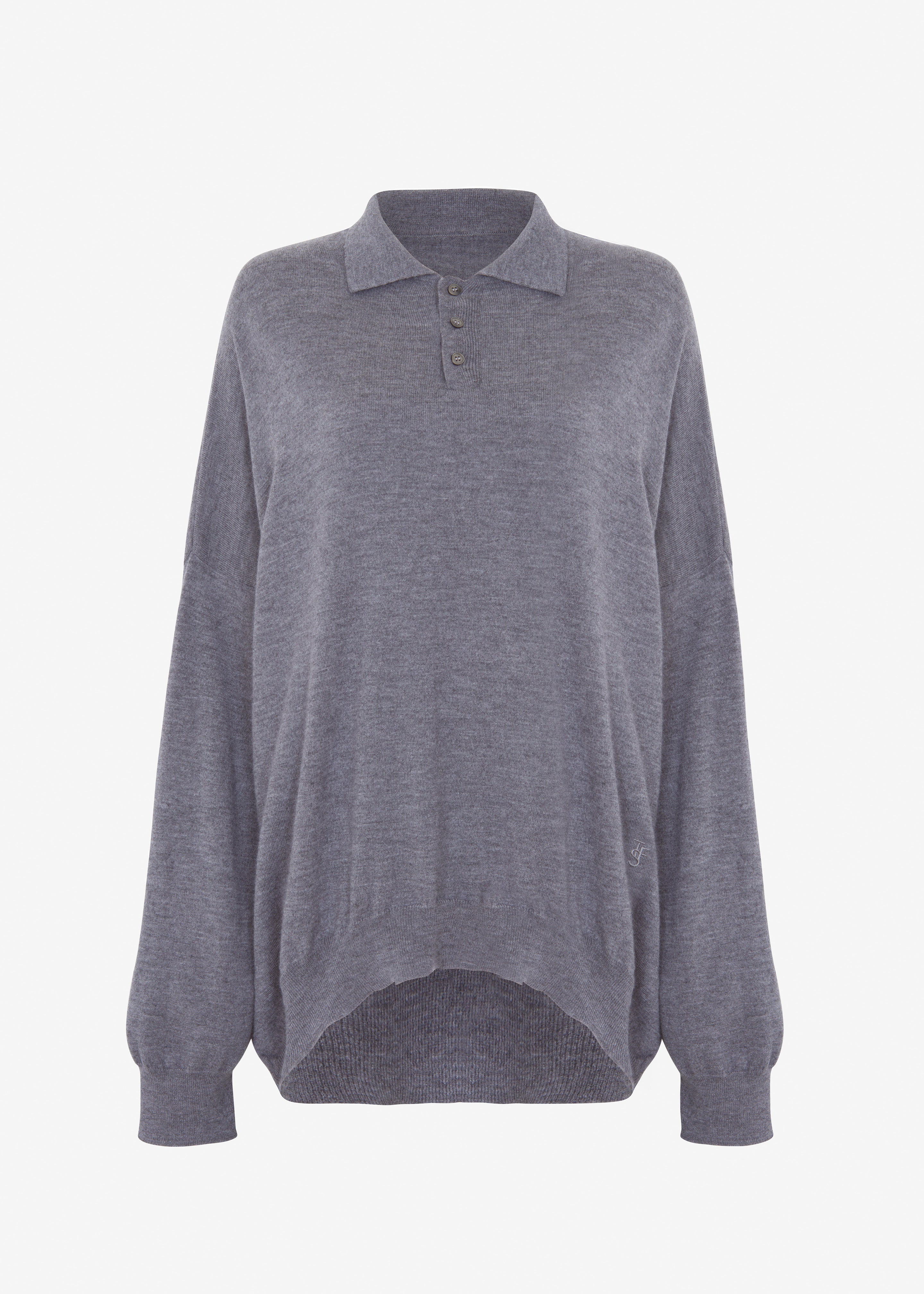 Meriel Wool Polo Sweater - Grey - 16