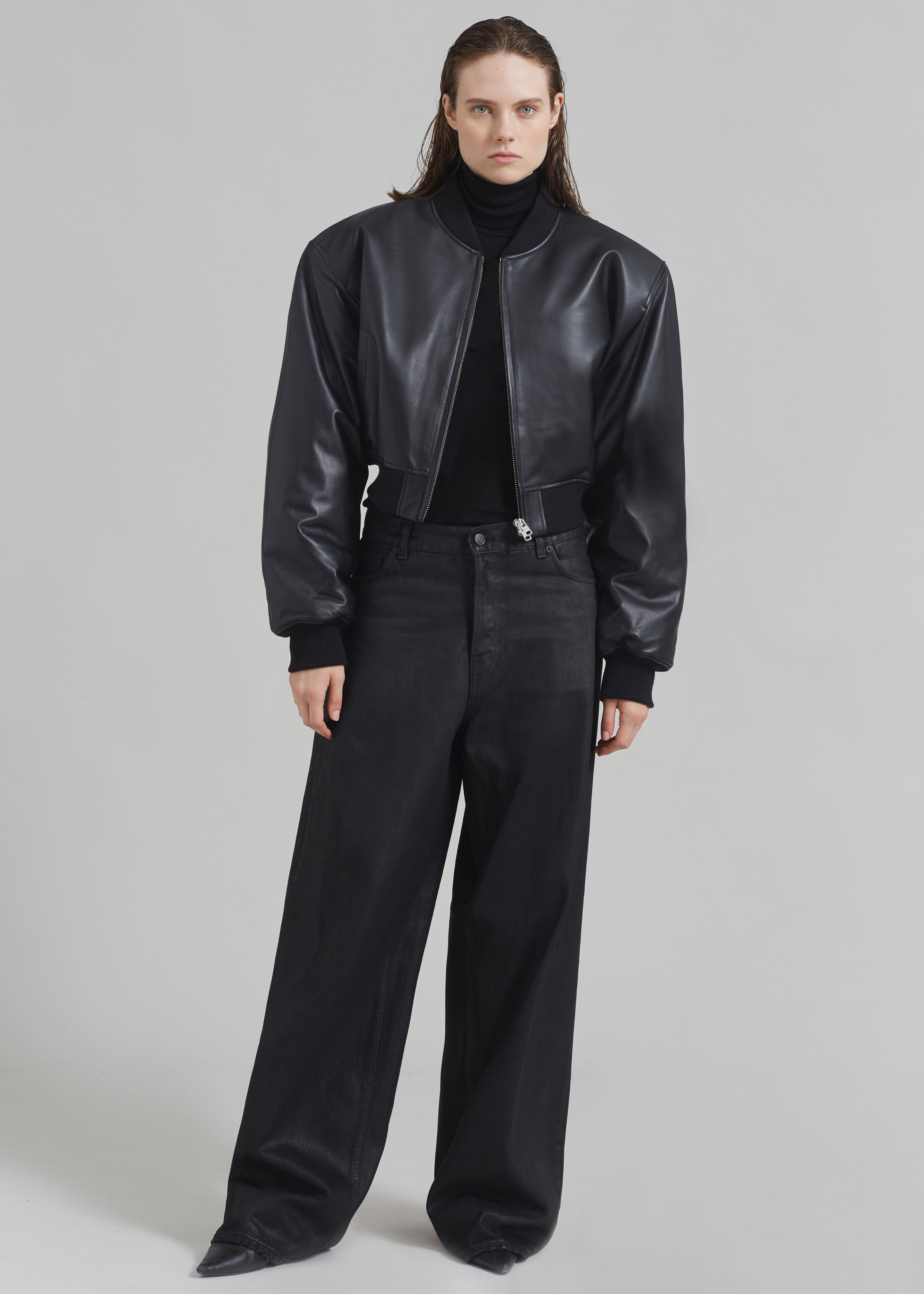 Micky Faux Leather Cropped Bomber - Black - 10