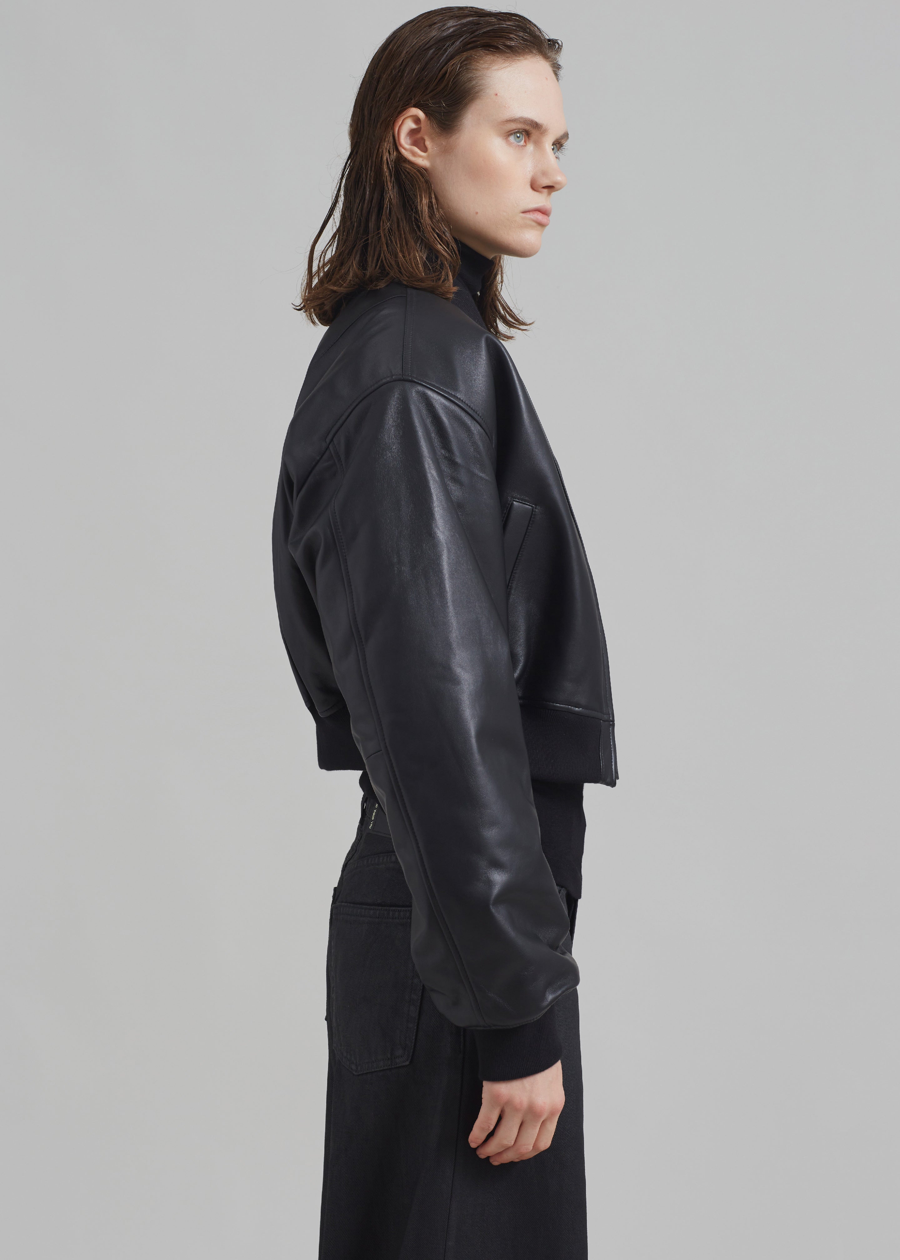 Micky Faux Leather Cropped Bomber - Black - 11