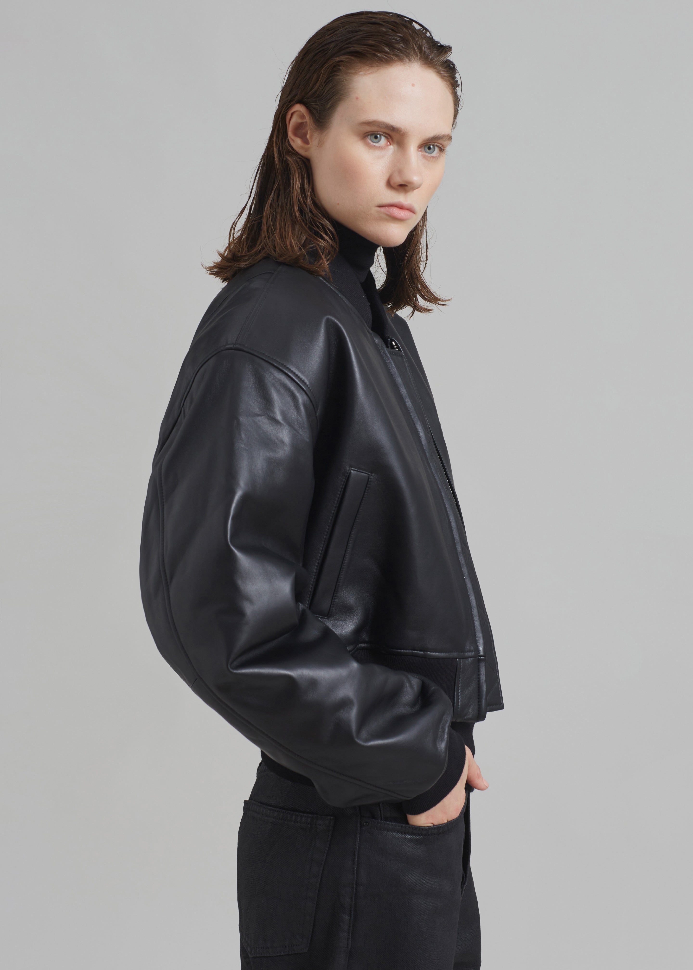 Micky Faux Leather Cropped Bomber - Black - 9