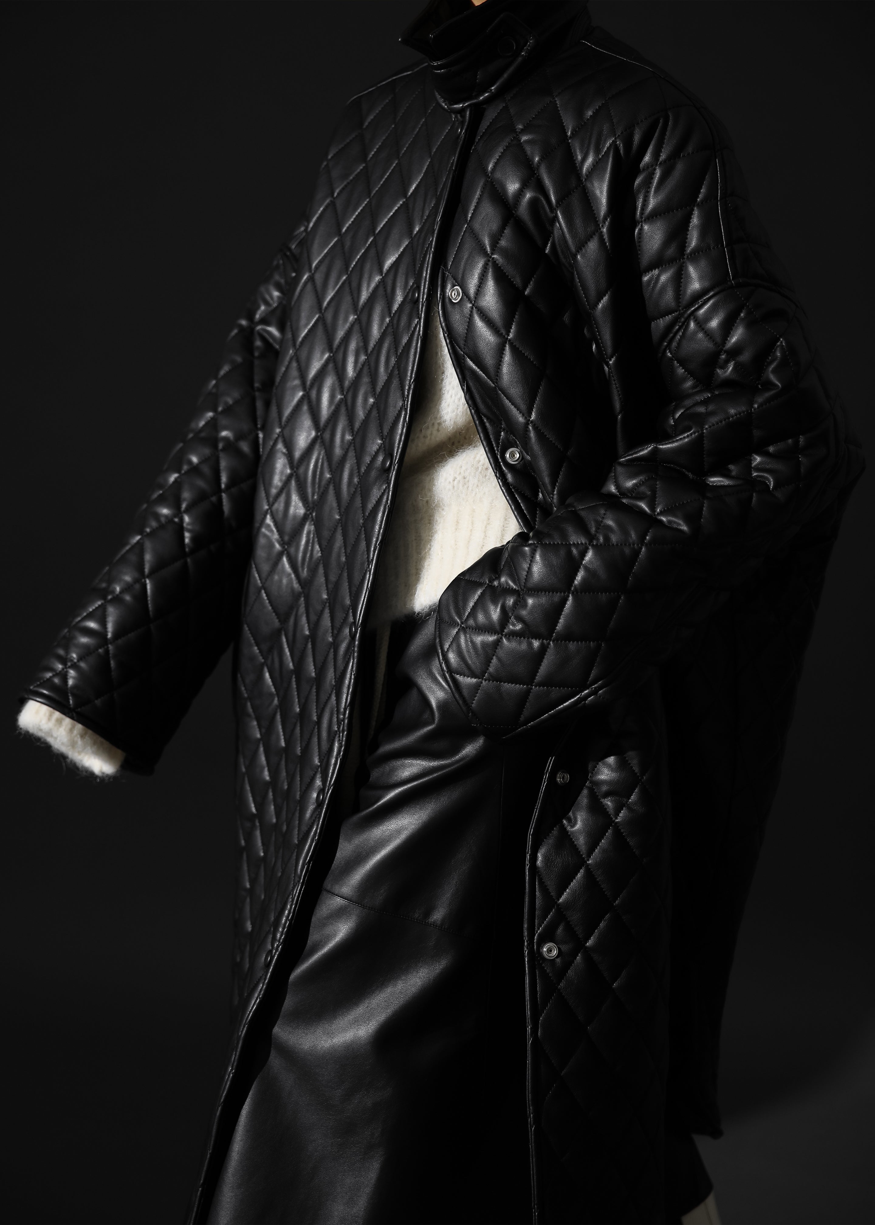 Montana Quilted Faux Leather Coat - Black - 5