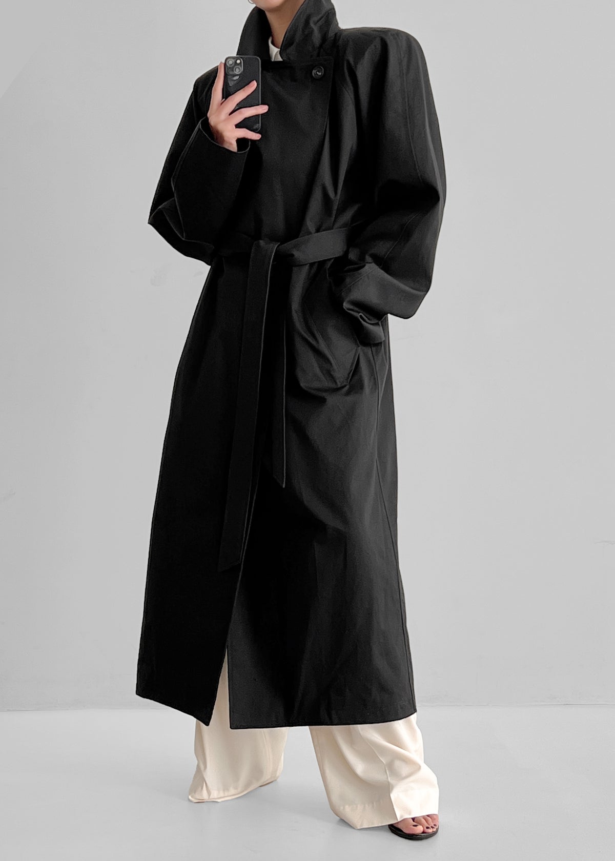 Marisol Box Shoulder Trench - Black - 7