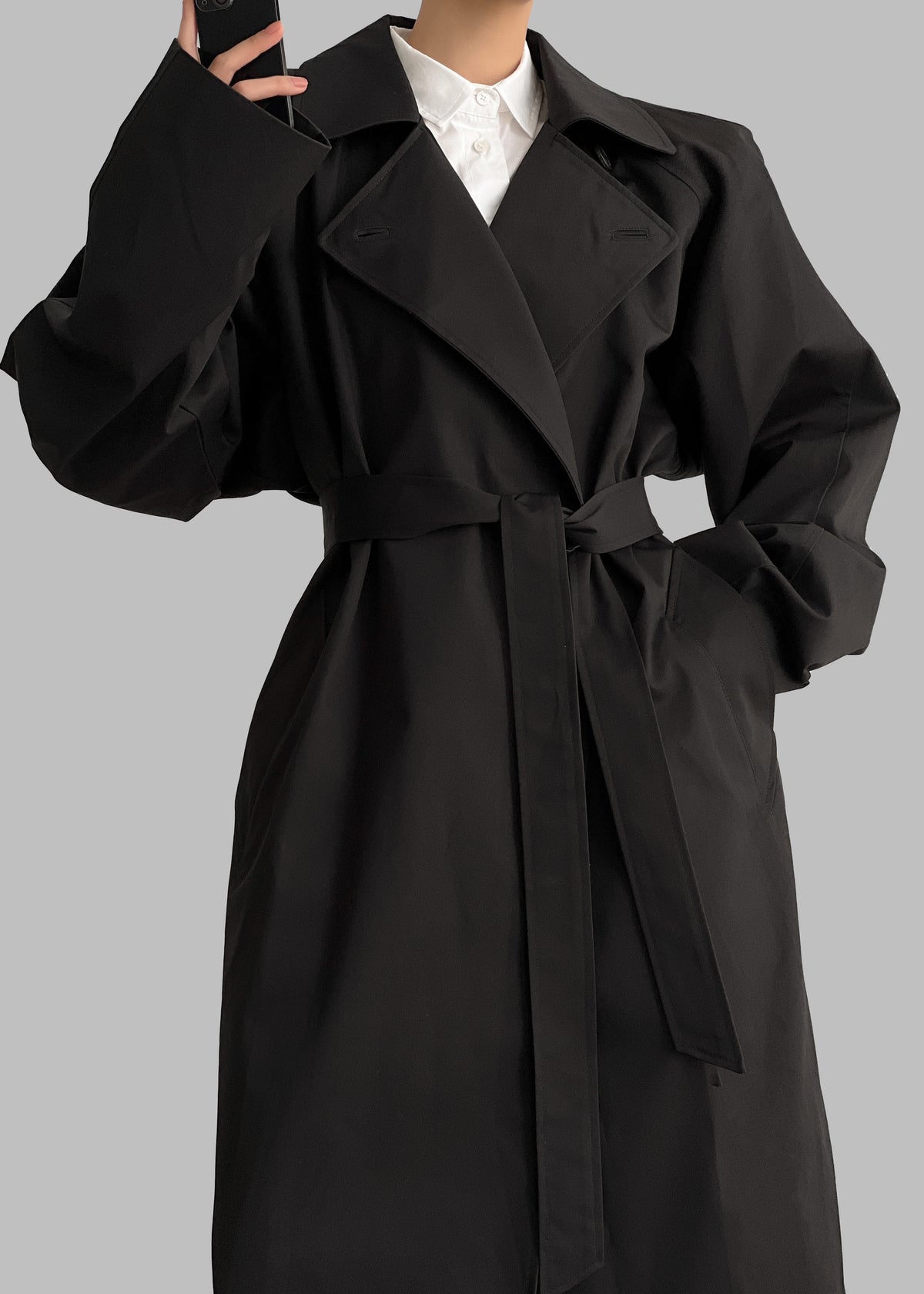 Marisol Box Shoulder Trench - Black - 1