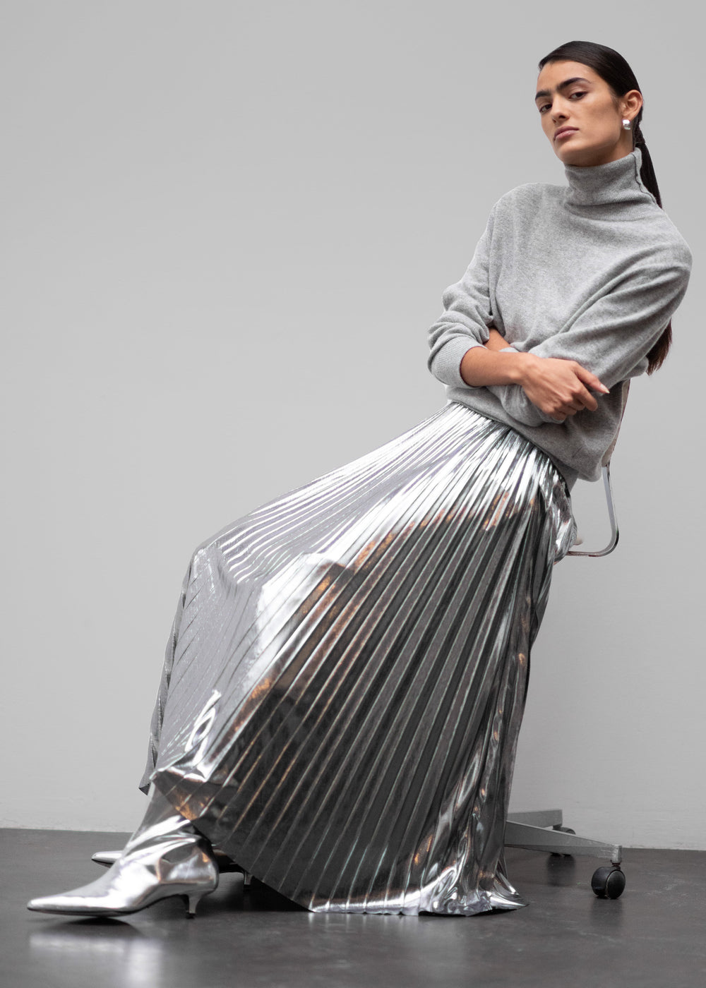 Rita Glitter Midi Skirt - Silver