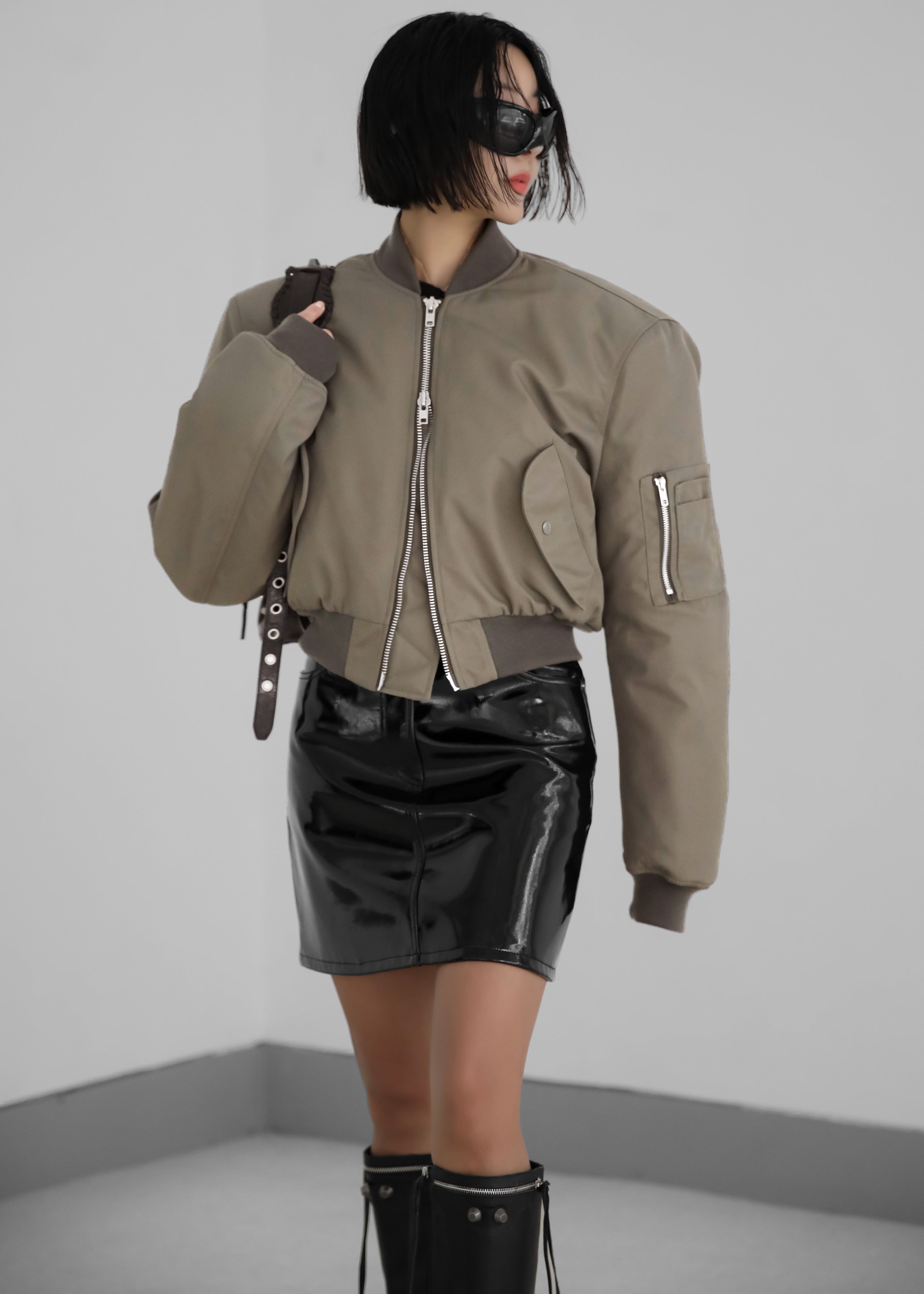 Mati Cropped Padded Bomber - Olive - 4