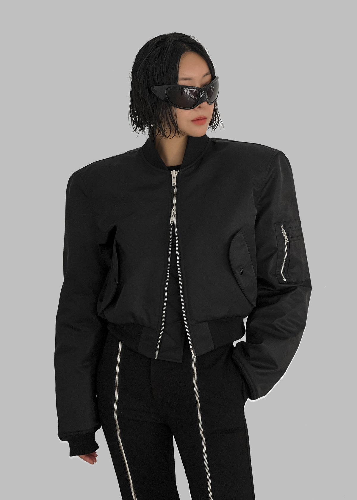 Mati Cropped Padded Bomber - Black - 3