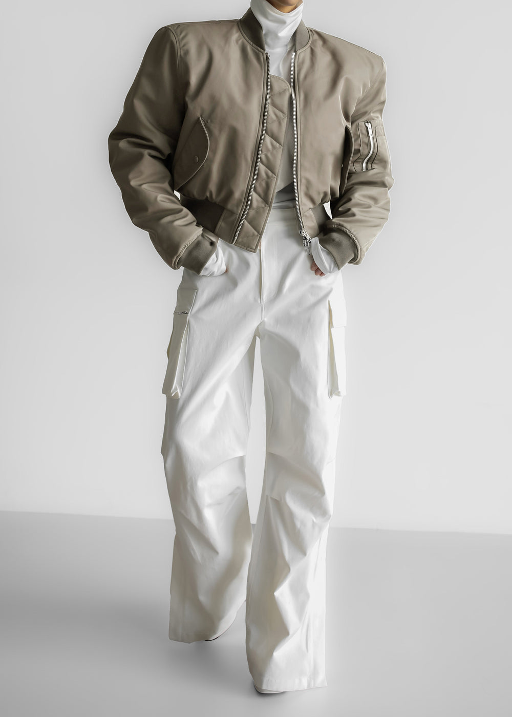 Mati Cropped Padded Bomber - Olive - 1