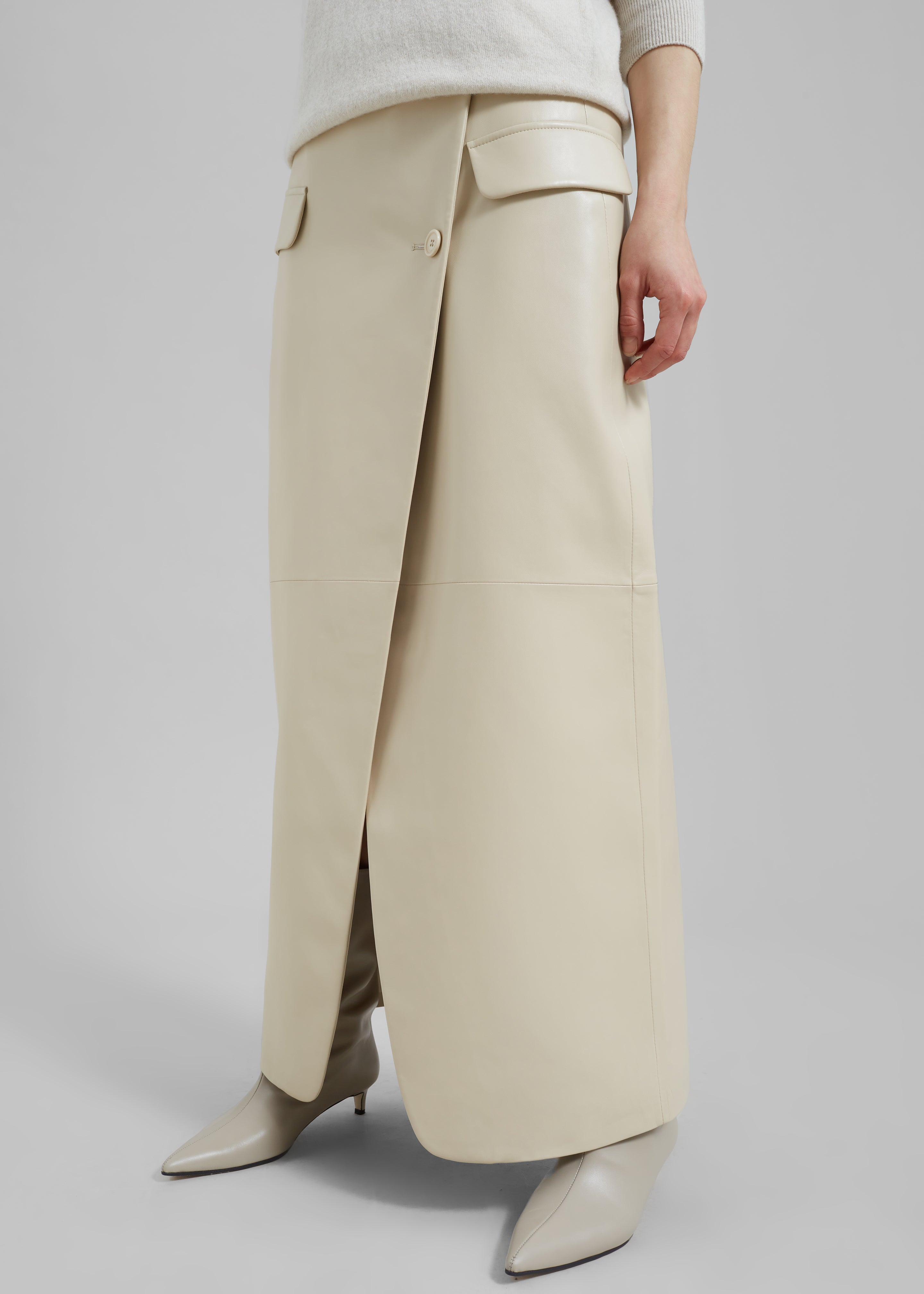 Nan Long Faux Leather Cross Skirt - Mastic - 1