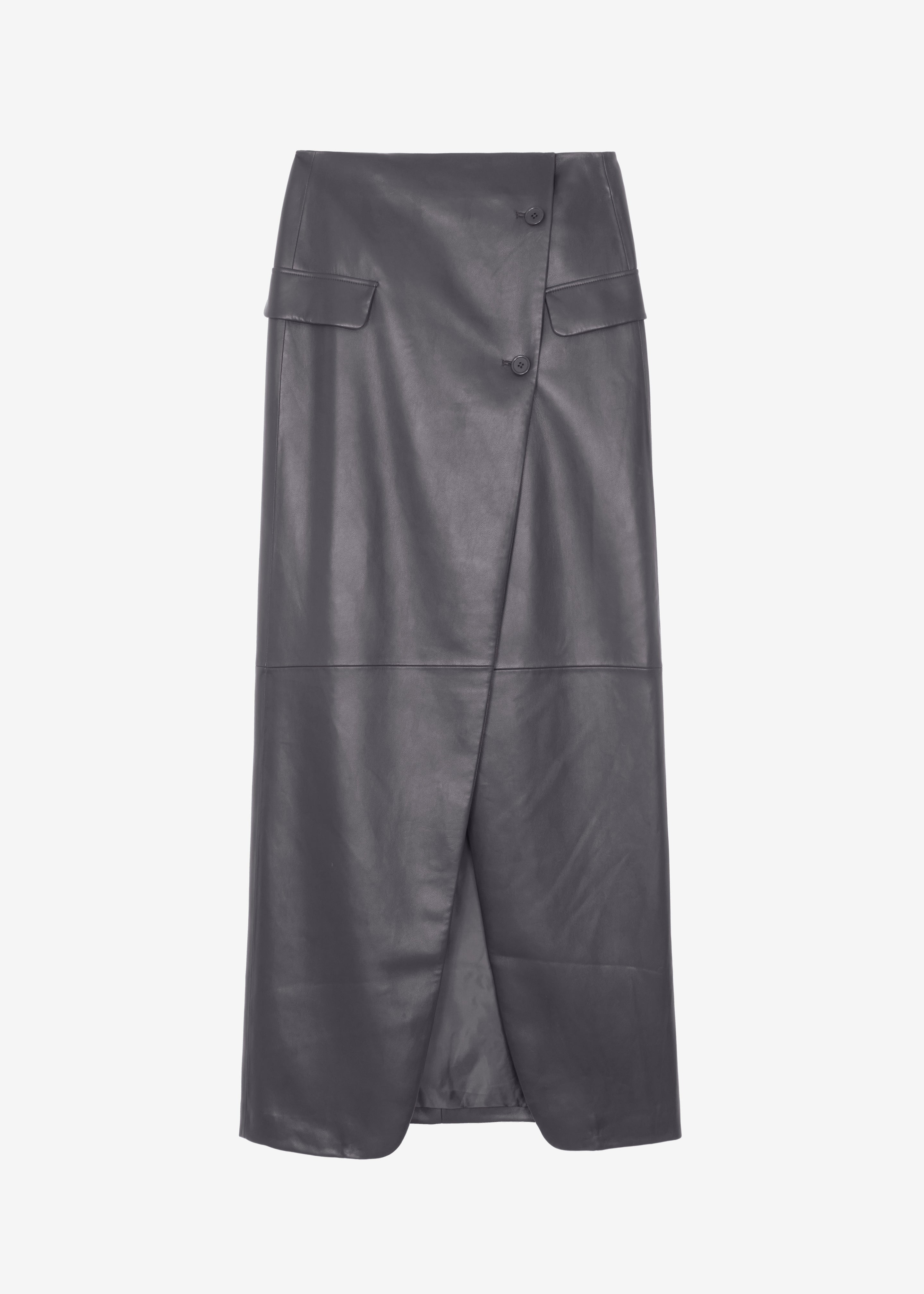 Nan Long Faux Leather Cross Skirt - Grey - 7