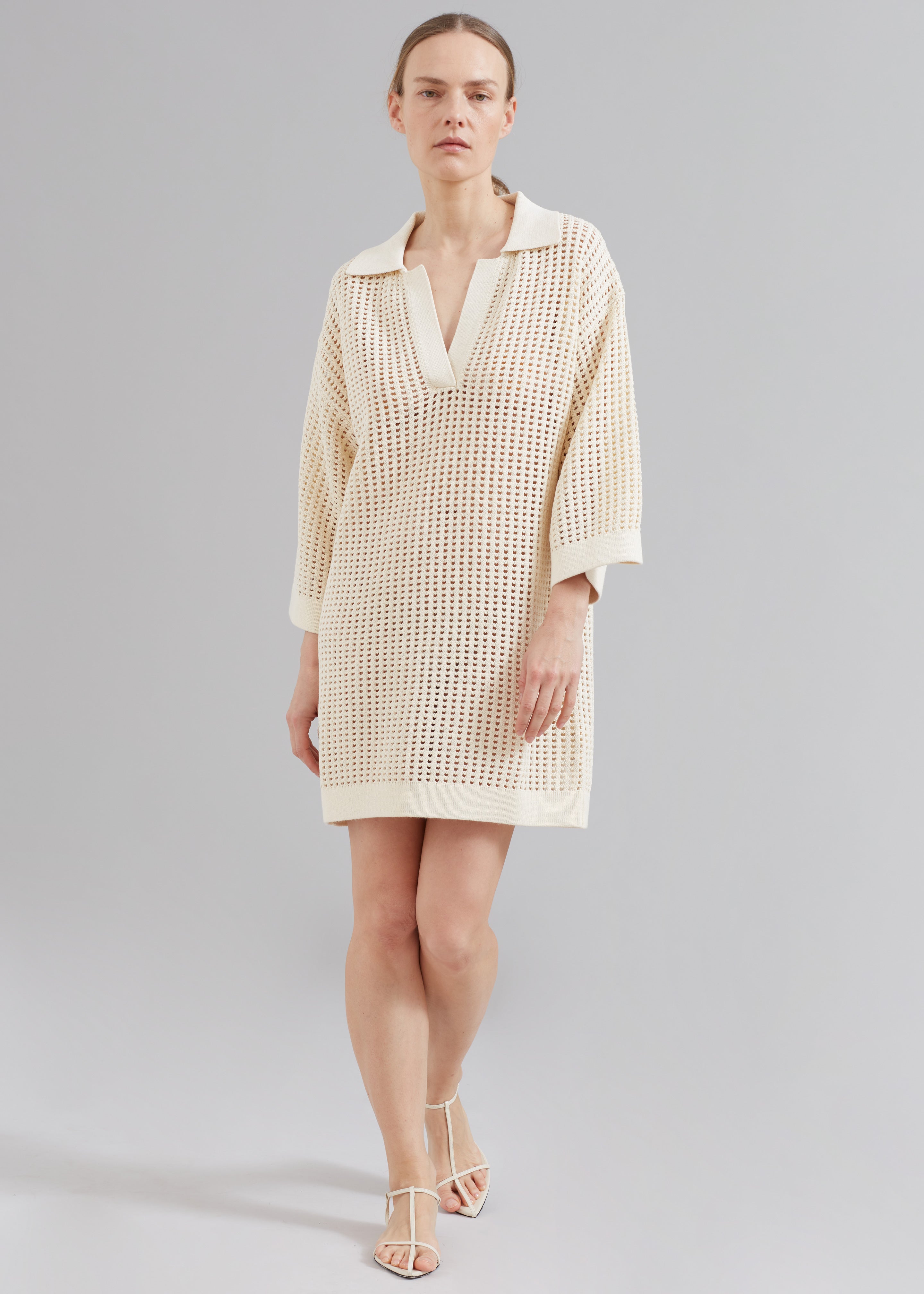 Nanushka Siya Long Sleeve Collared Dress - Creme - 3