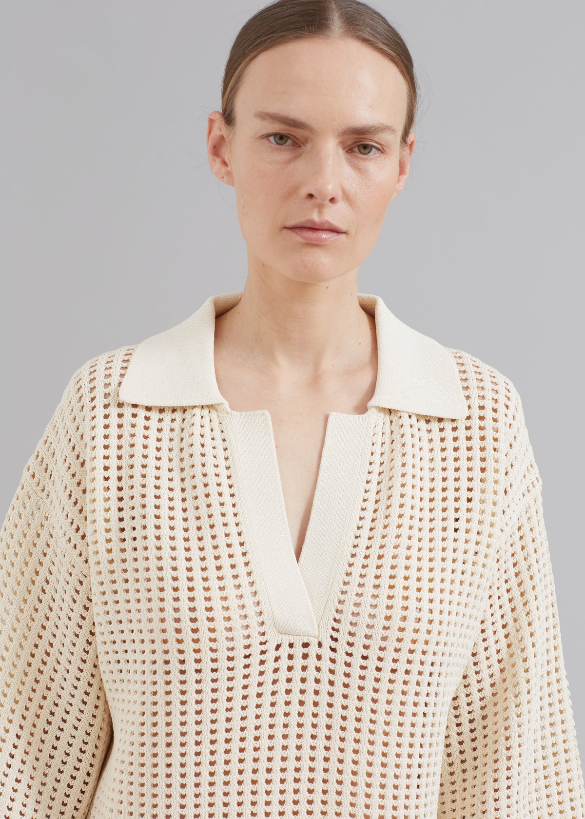 Nanushka Siya Long Sleeve Collared Dress - Creme - 4