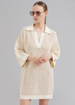 Nanushka Siya Long Sleeve Collared Dress - Creme