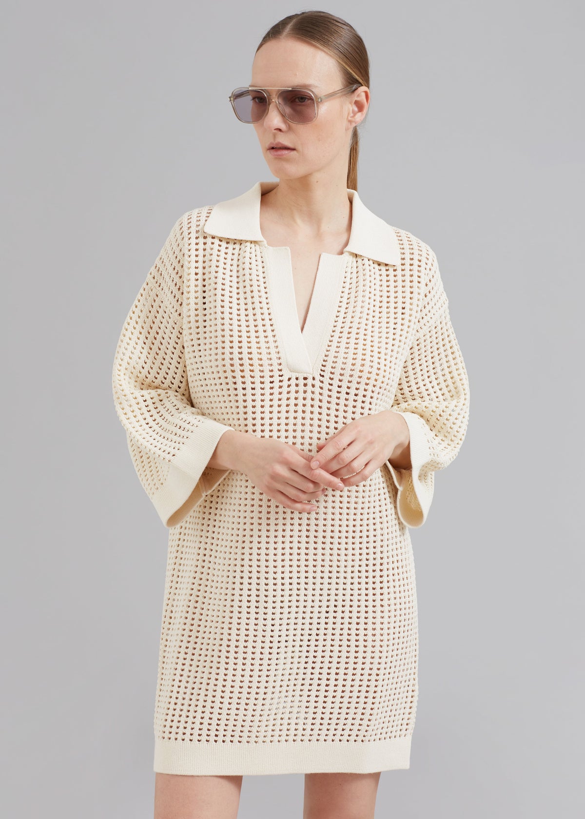 Nanushka Siya Long Sleeve Collared Dress - Creme - 1