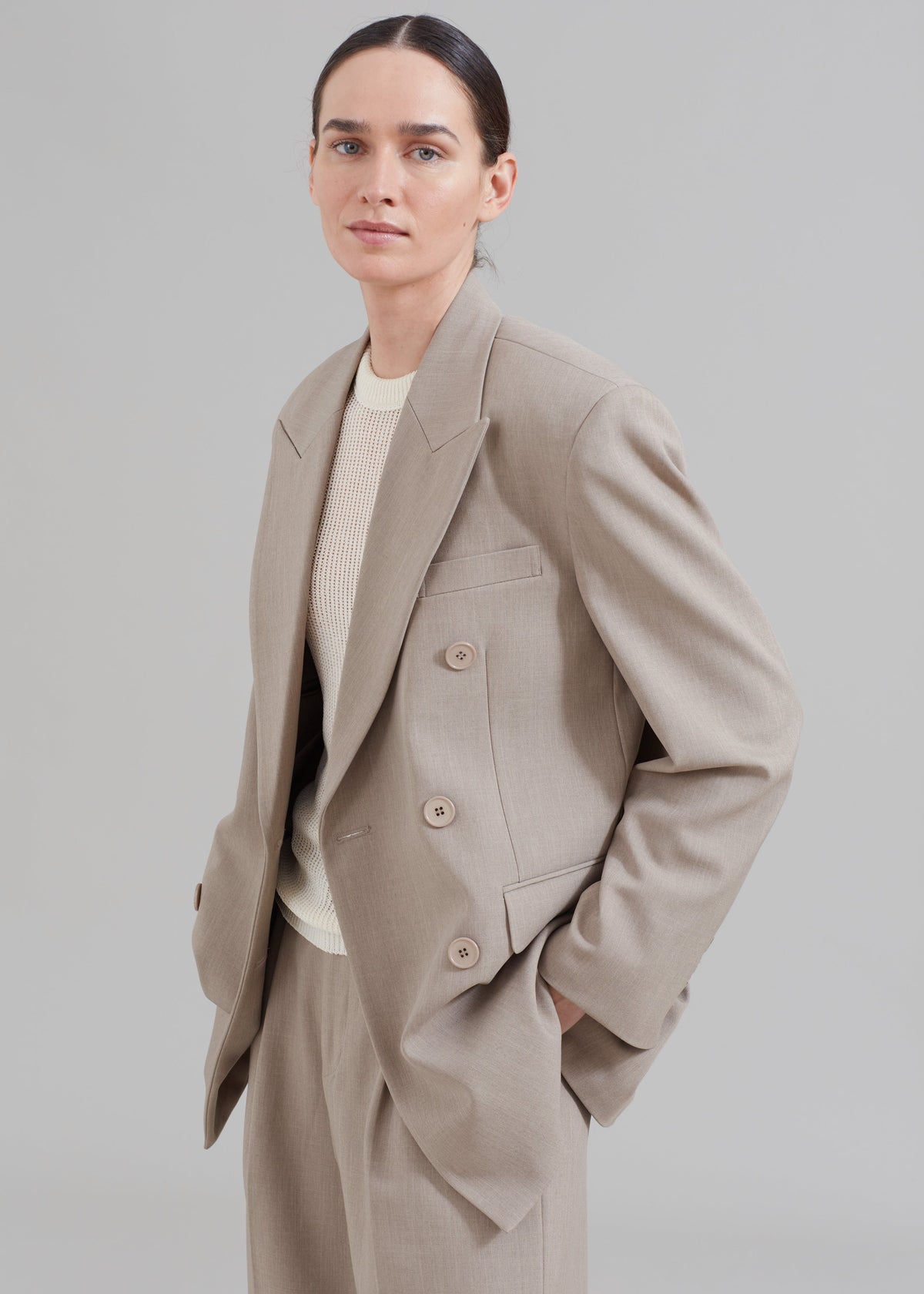 Nessi Double Breasted Blazer - Taupe - 8