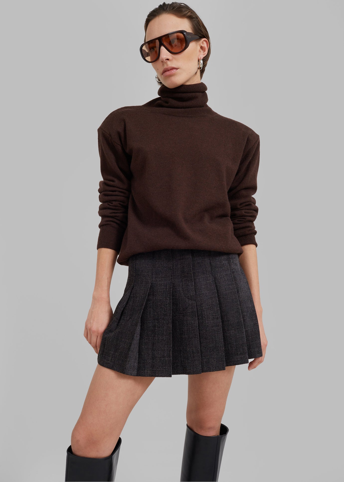 Niamh Mini Pleated Skirt - Charcoal