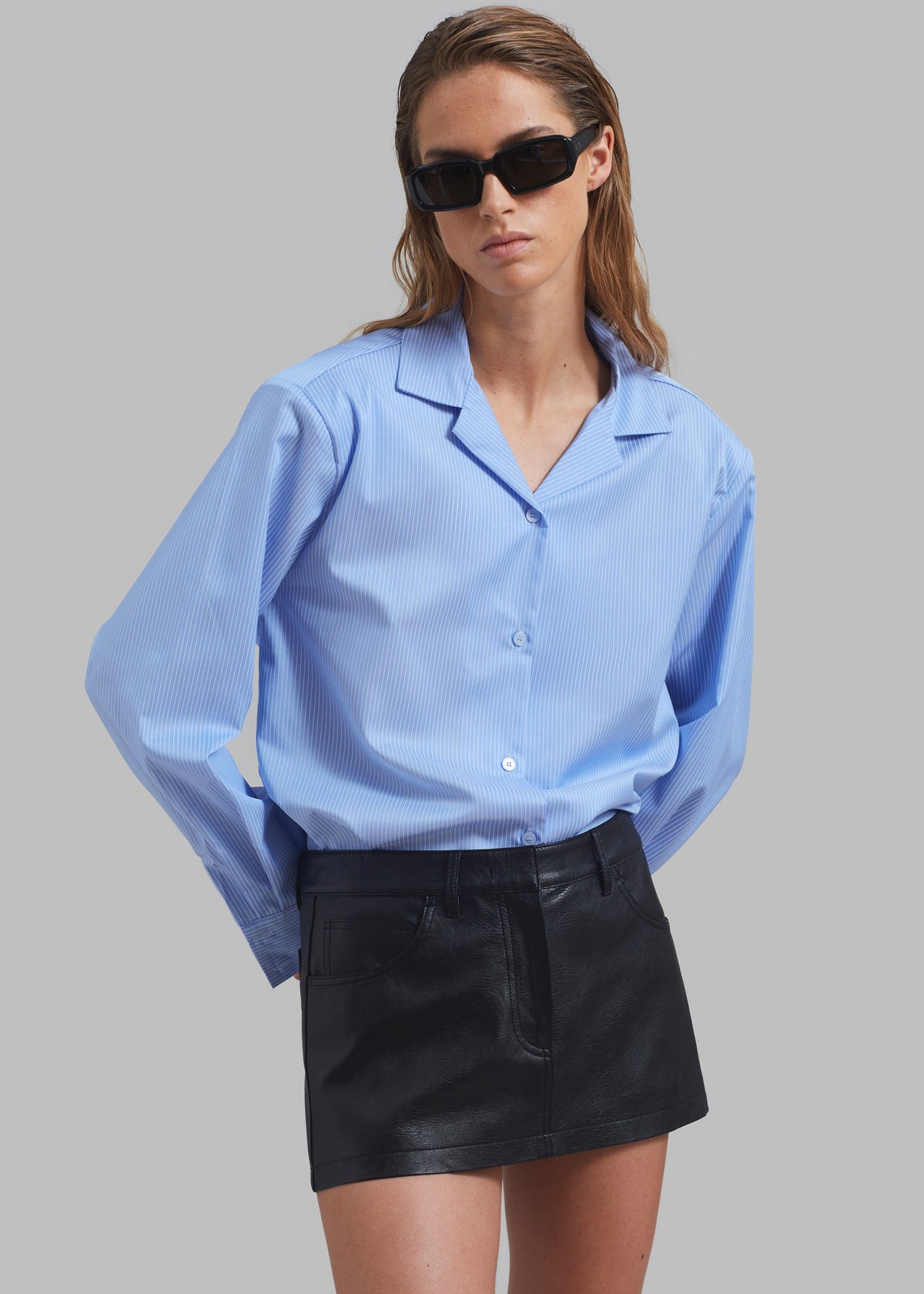 Noah Padded Button Up Shirt - Blue Pinstripe - 3