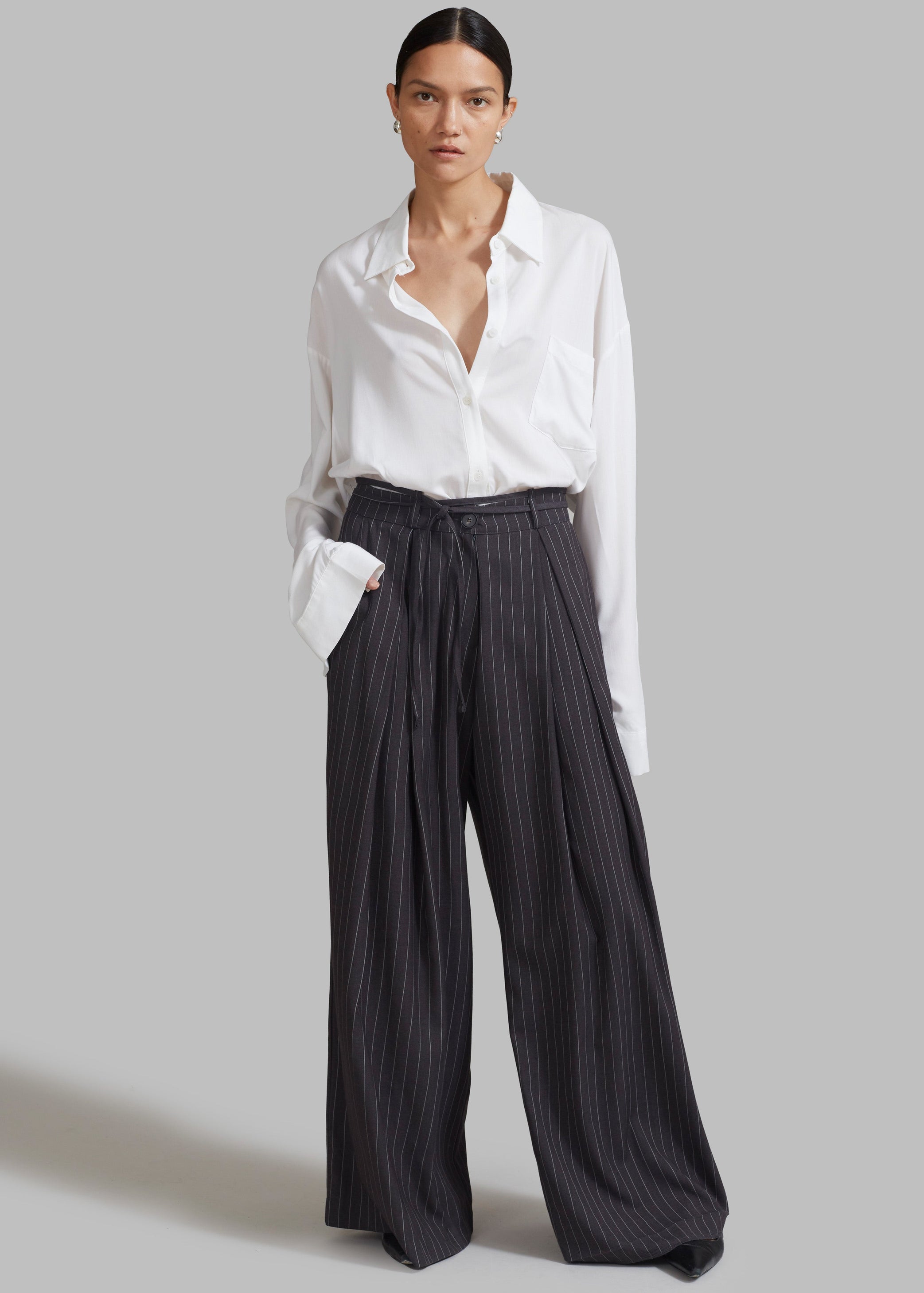 Shop the look image for Noor Wide Pants - Grey Pinstripe