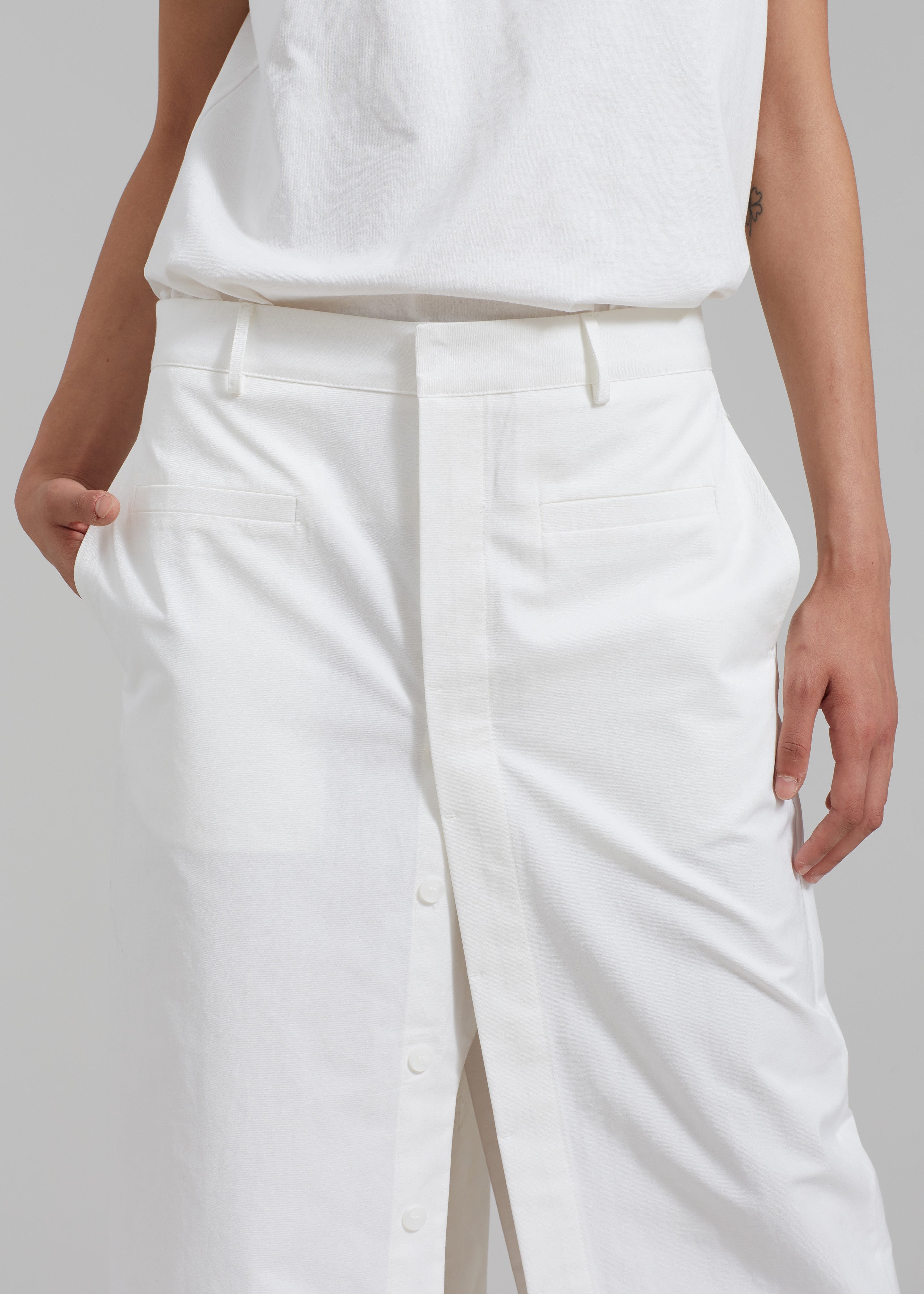 Norah Slit Midi Skirt - White - 7