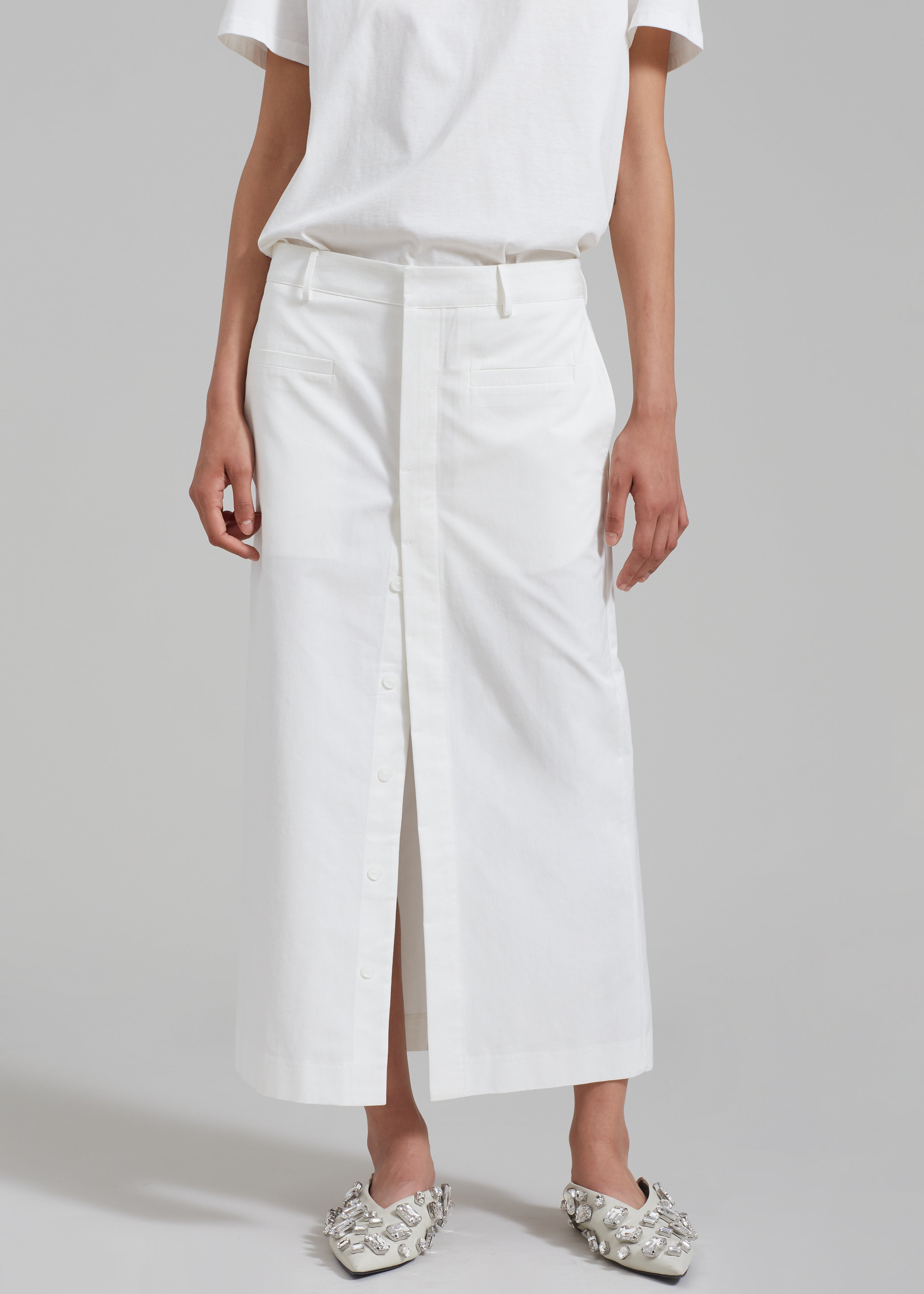 Norah Slit Midi Skirt - White - 3