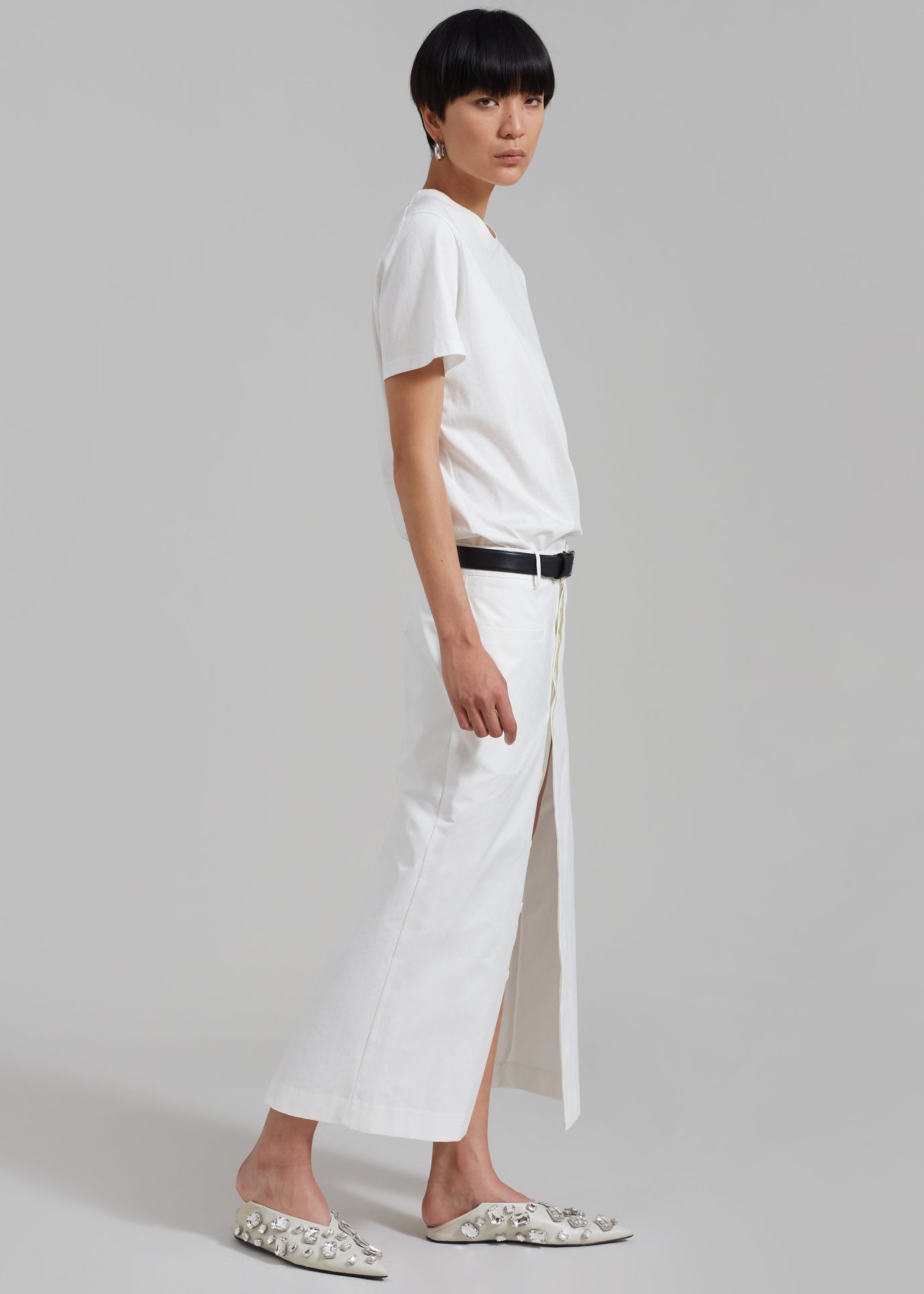 Norah Slit Midi Skirt - White - 1