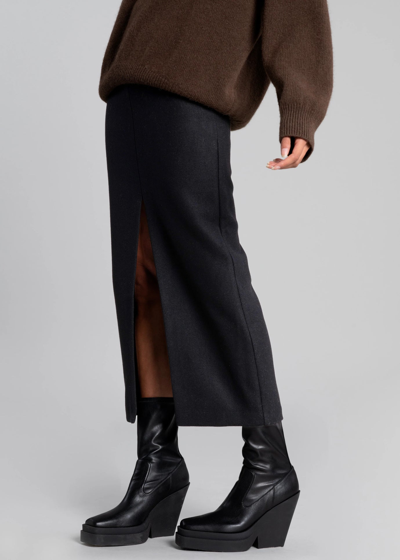 Neasi Wool-Blend Pencil Skirt - Black - 1