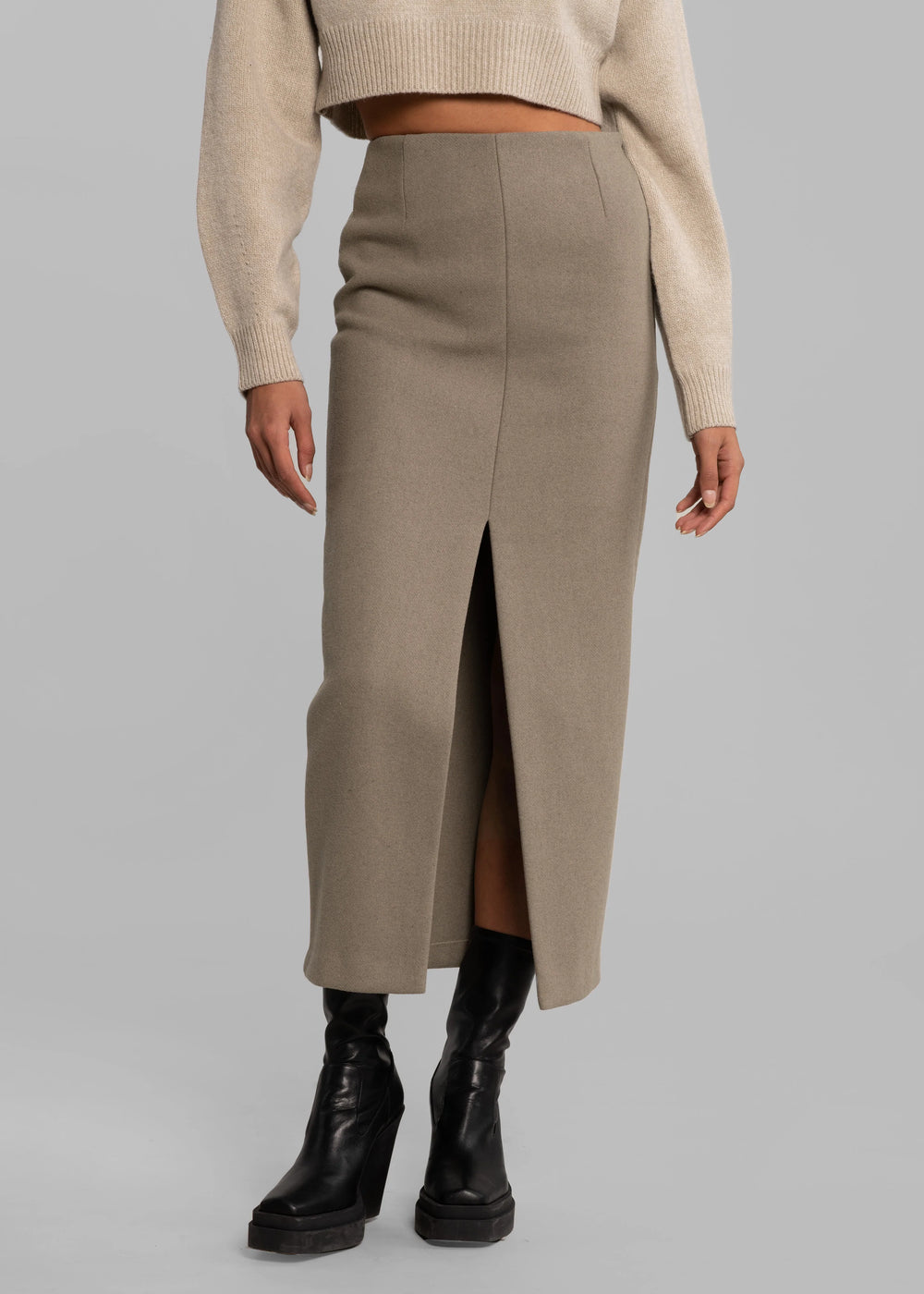 Neasi Wool-Blend Pencil Skirt - Taupe - 1