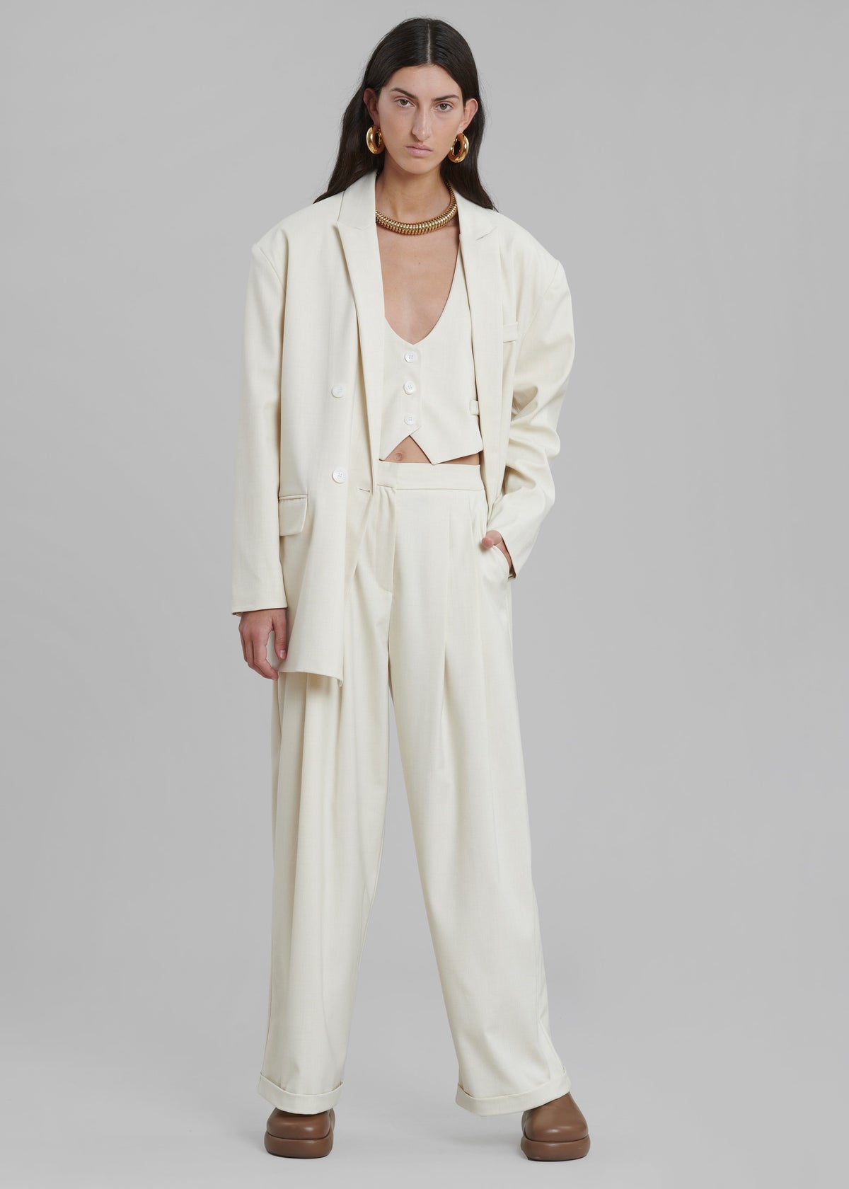 Nemi Wide Cuff Pants - Cream - 3