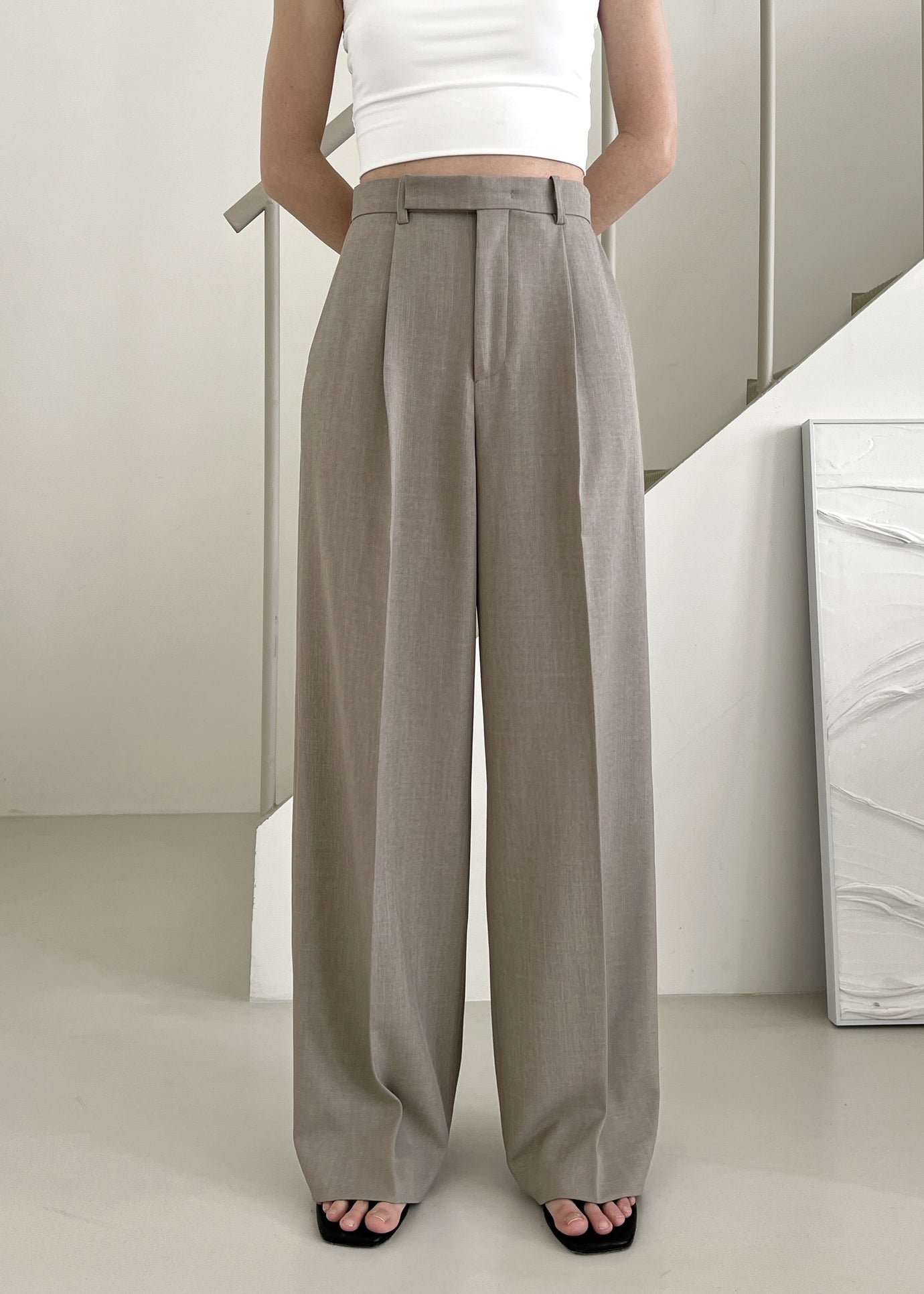 Nessi Pintuck Trousers - Taupe - 1