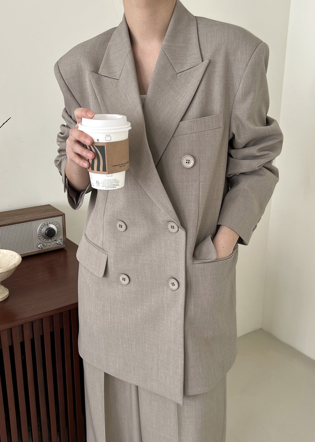 Nessi Double Breasted Blazer - Taupe - 1