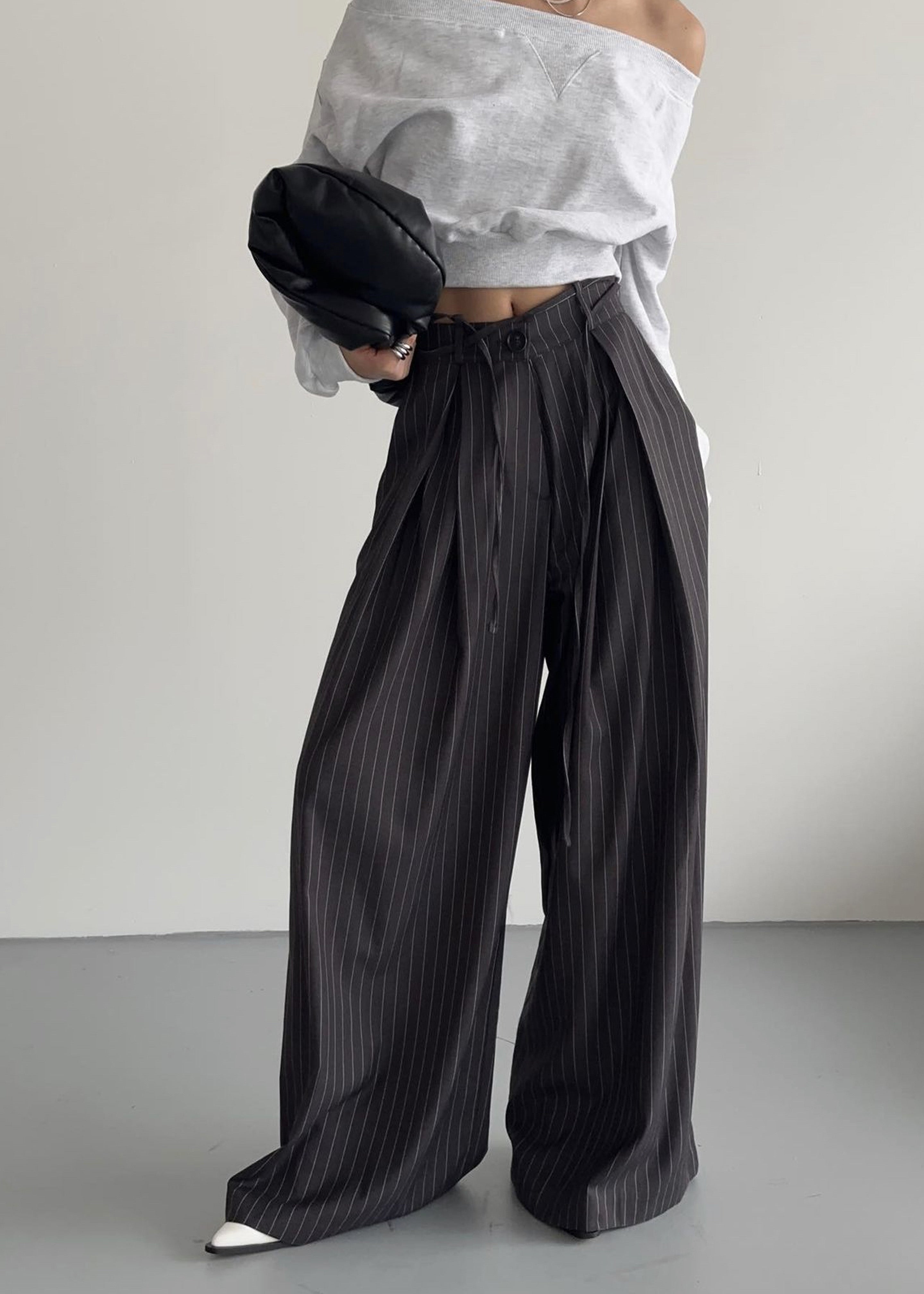 Noor Wide Pants - Grey Pinstripe - 5