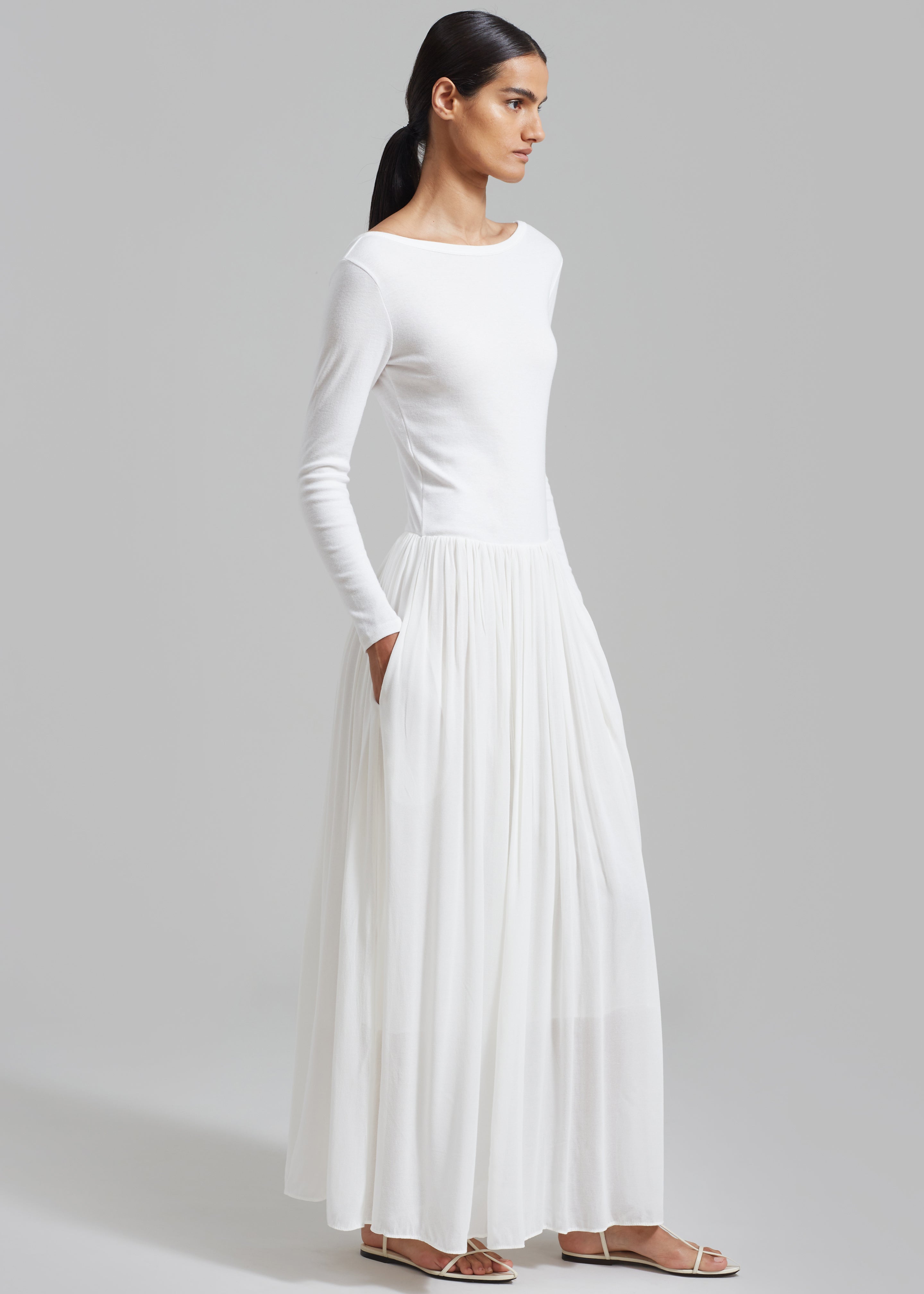 Odette Gathered Skirt Maxi Dress - White - 5