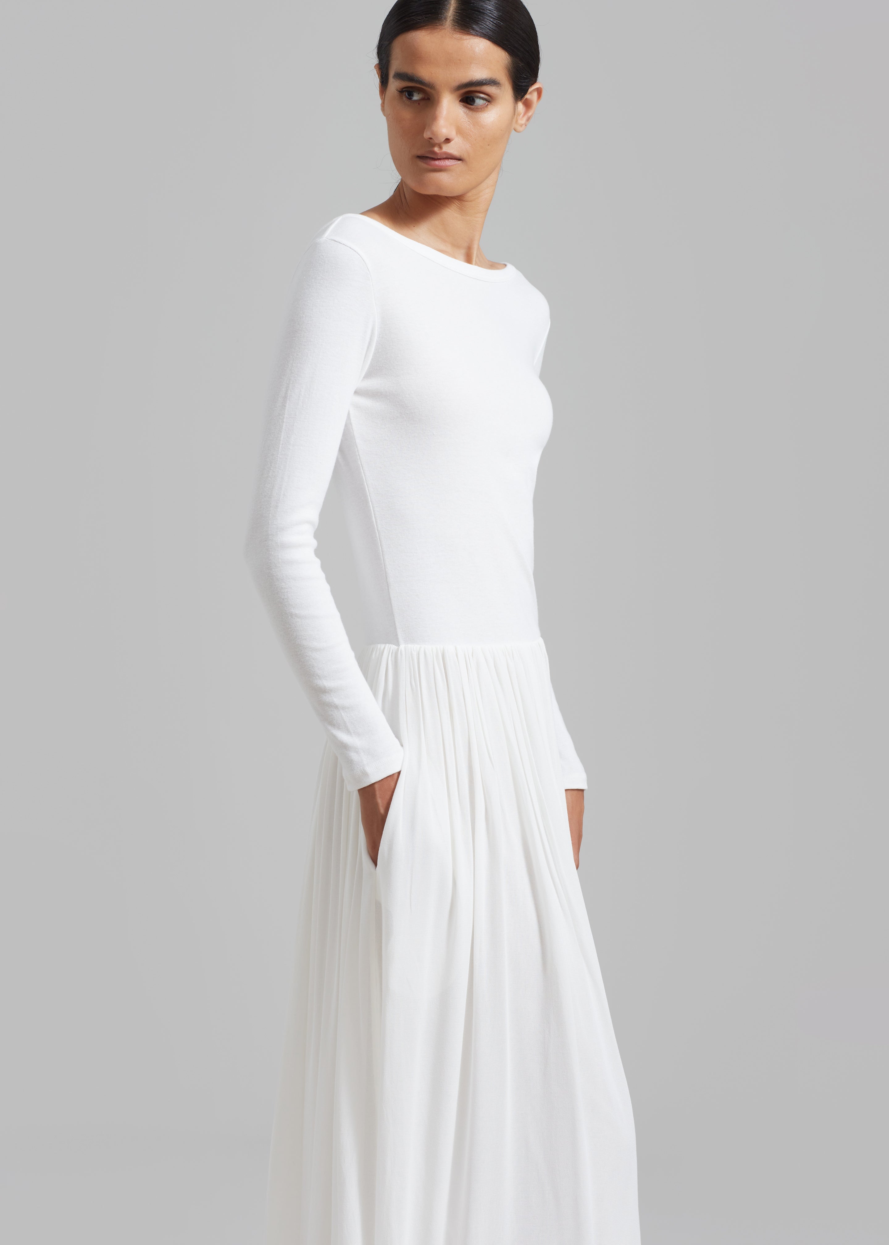 Odette Gathered Skirt Maxi Dress - White - 3