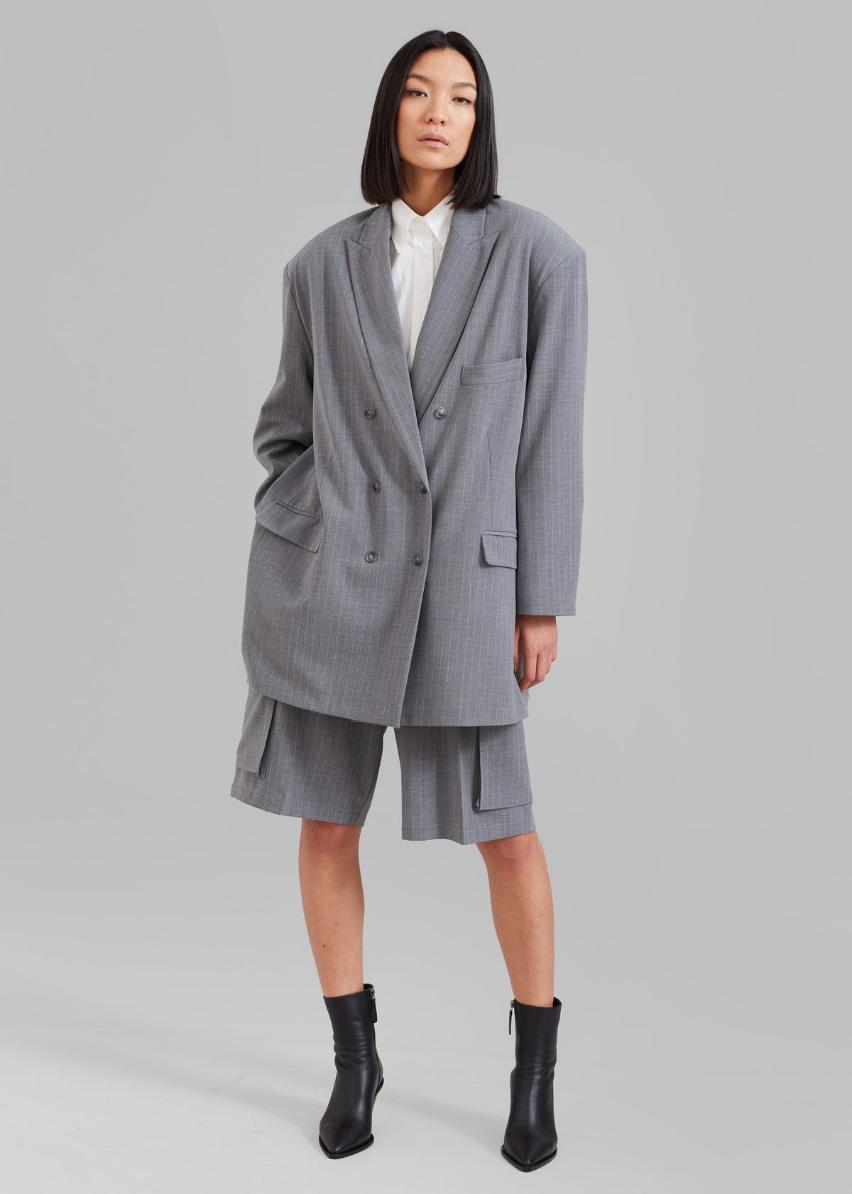 Omoka Blazer - Grey Pinstripe - 1