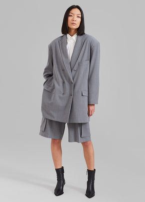 Omoka Blazer - Grey Pinstripe