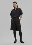 Omoka Cargo Trouser Shorts - Black Pinstripe