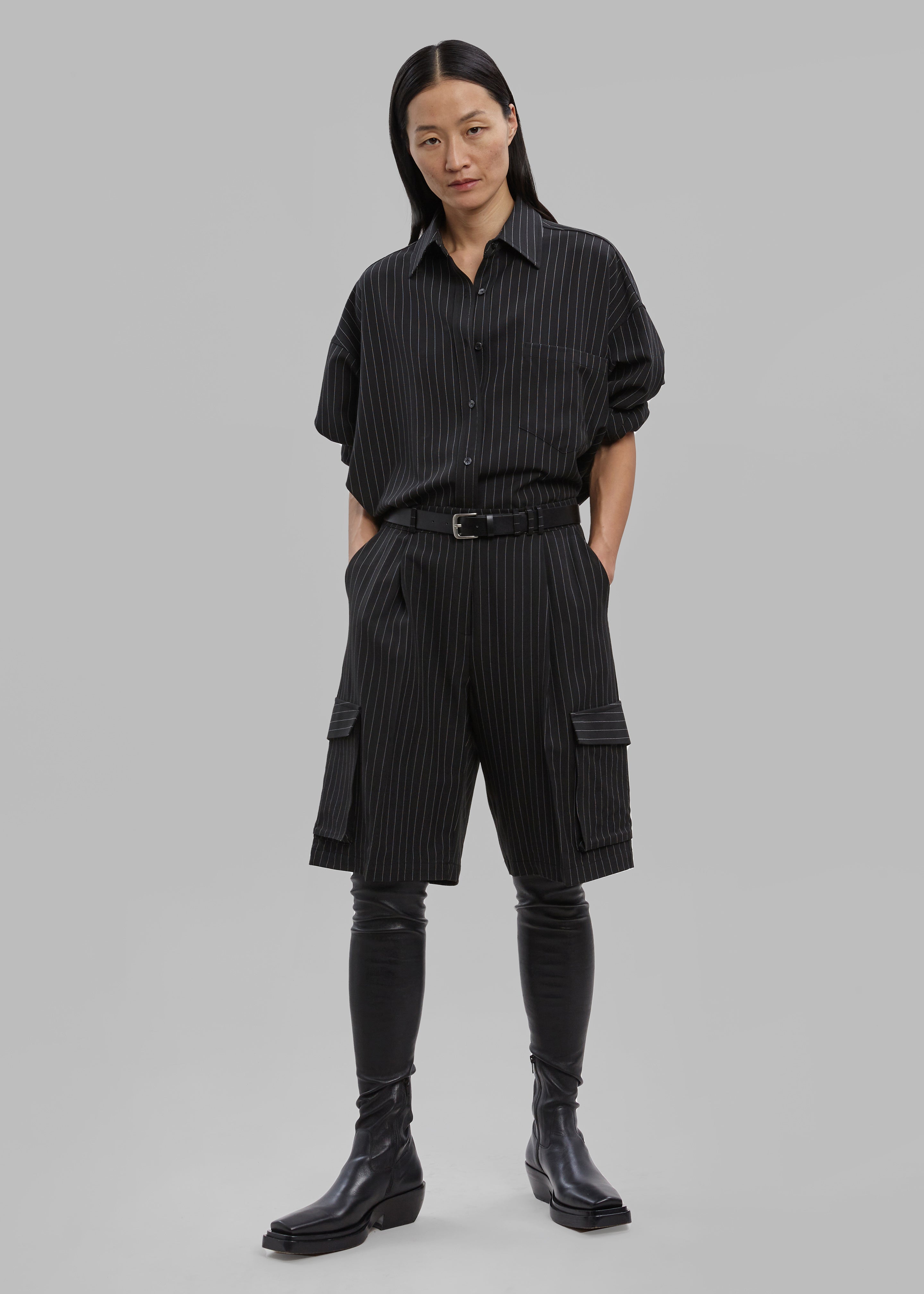 Omoka Cargo Trouser Shorts - Black Pinstripe - 4