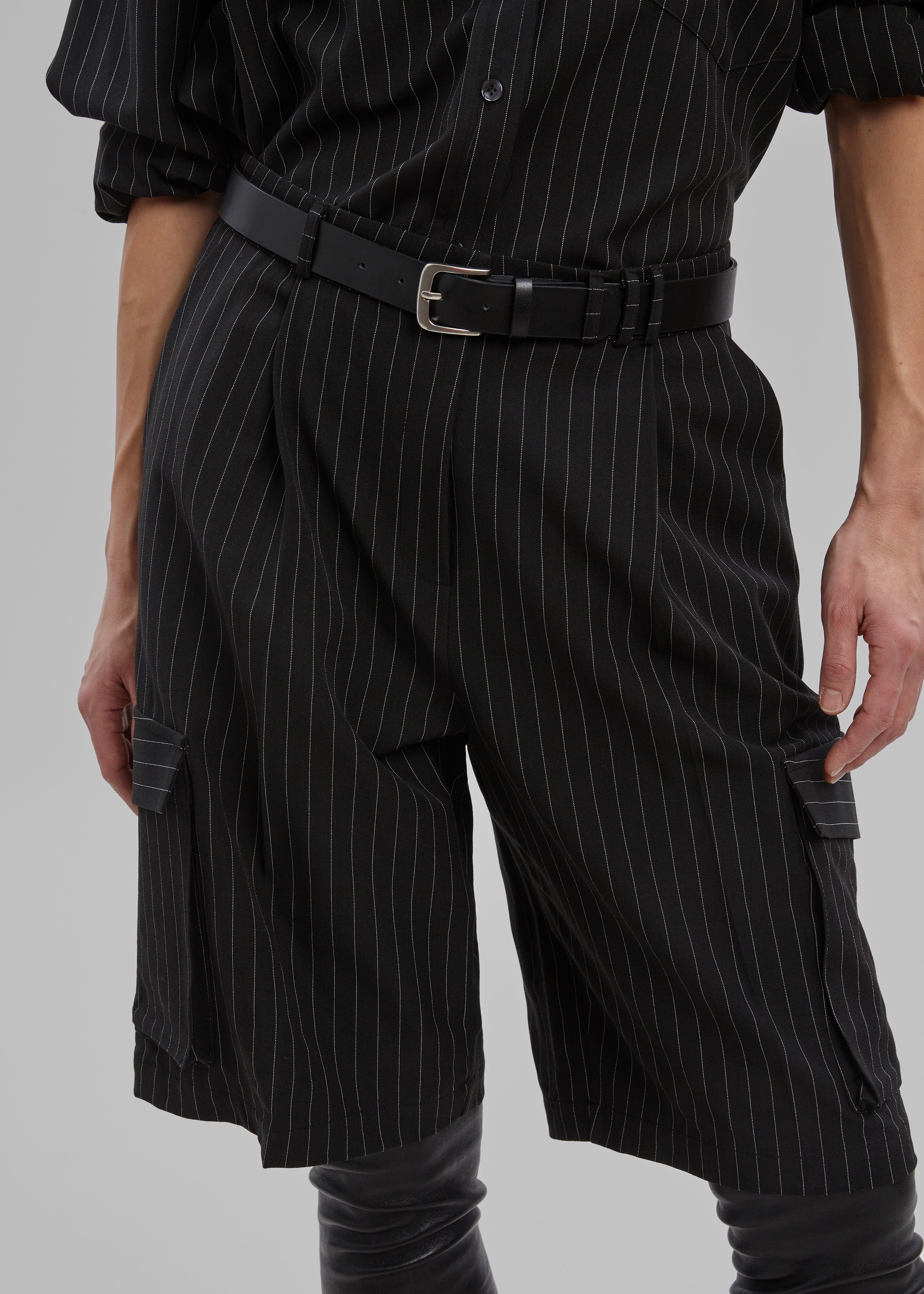 Omoka Cargo Trouser Shorts - Black Pinstripe - 3