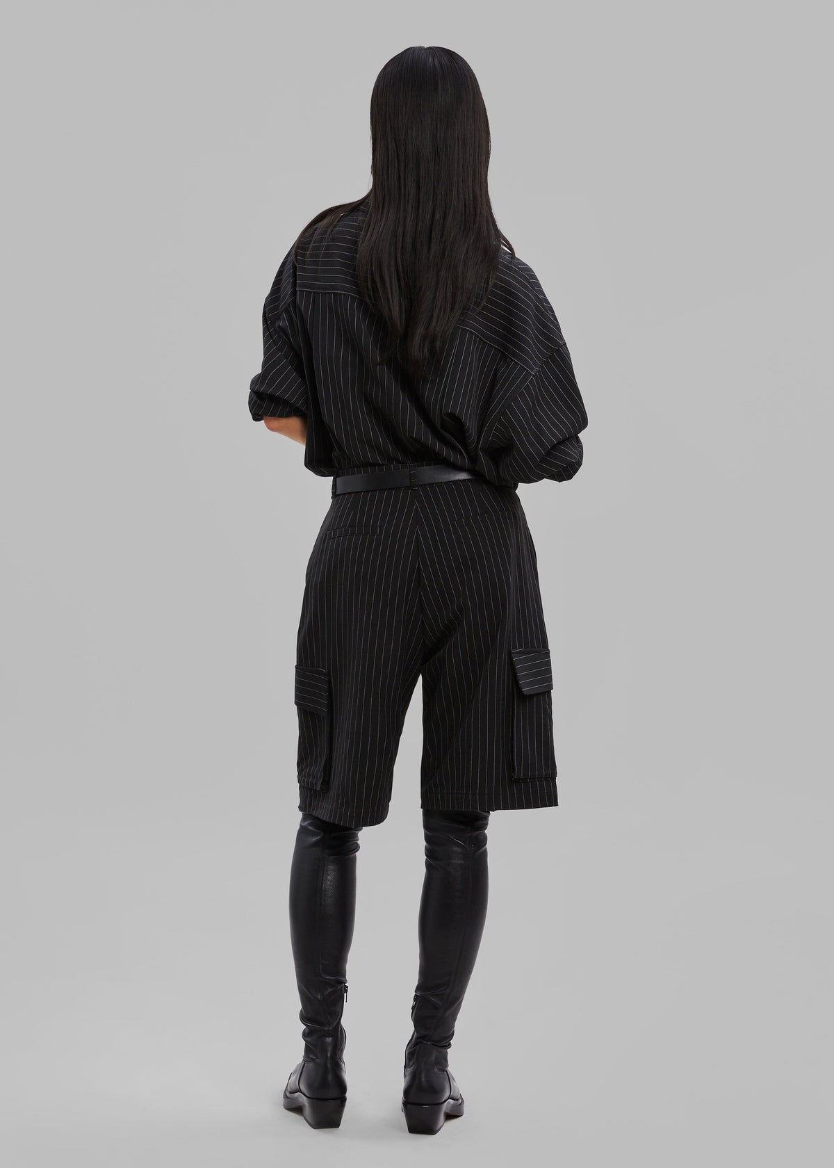 Omoka Cargo Trouser Shorts - Black Pinstripe - 6