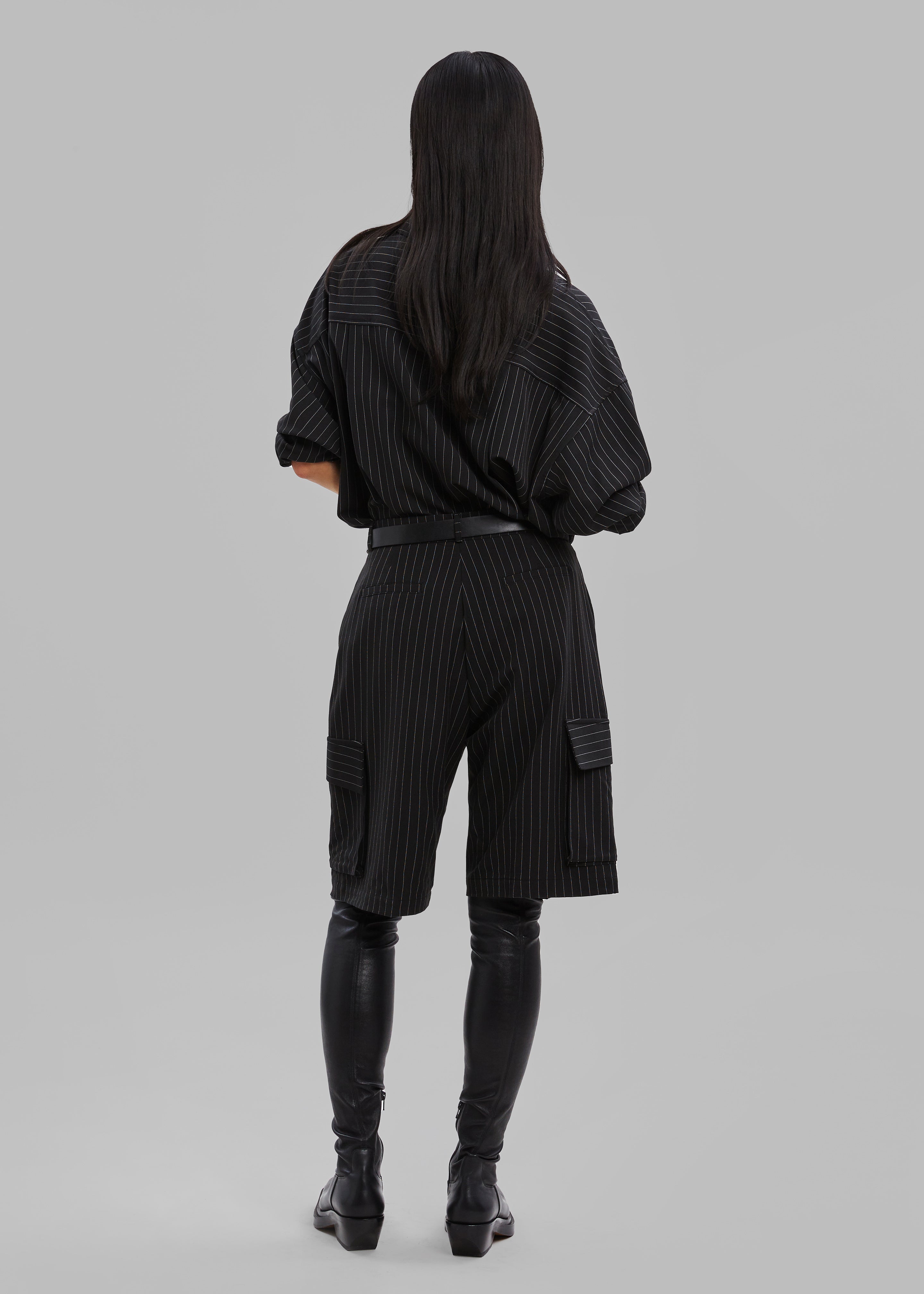 Omoka Cargo Trouser Shorts - Black Pinstripe - 6