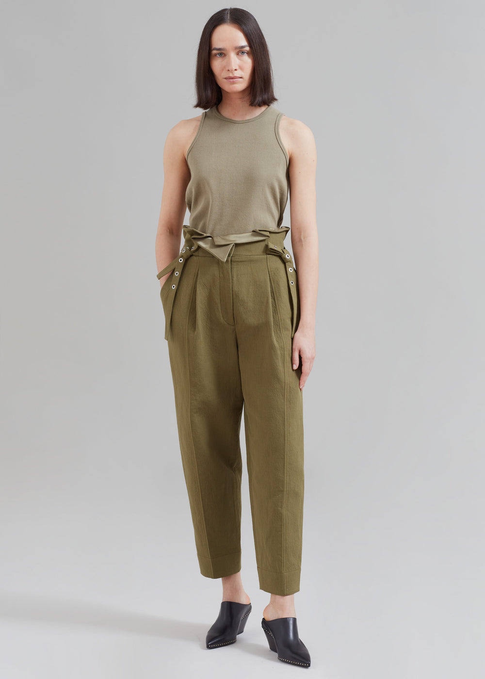 3.1 Phillip Lim Cotton Linen Paperbag Pant - Olive - 1