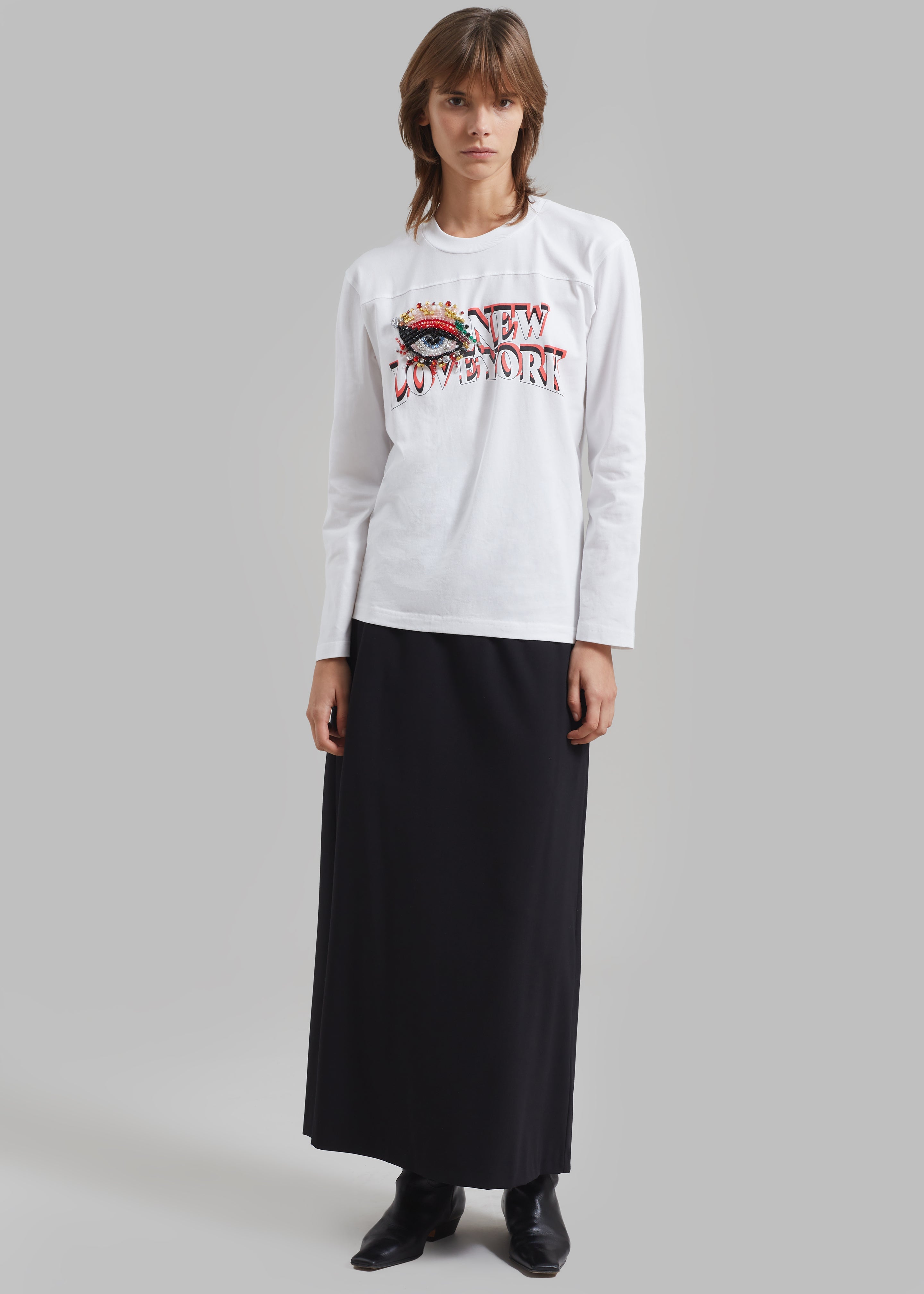 3.1 Phillip Lim Eye Love NY Embroidered Long Sleeve Relaxed Tee - White - 3